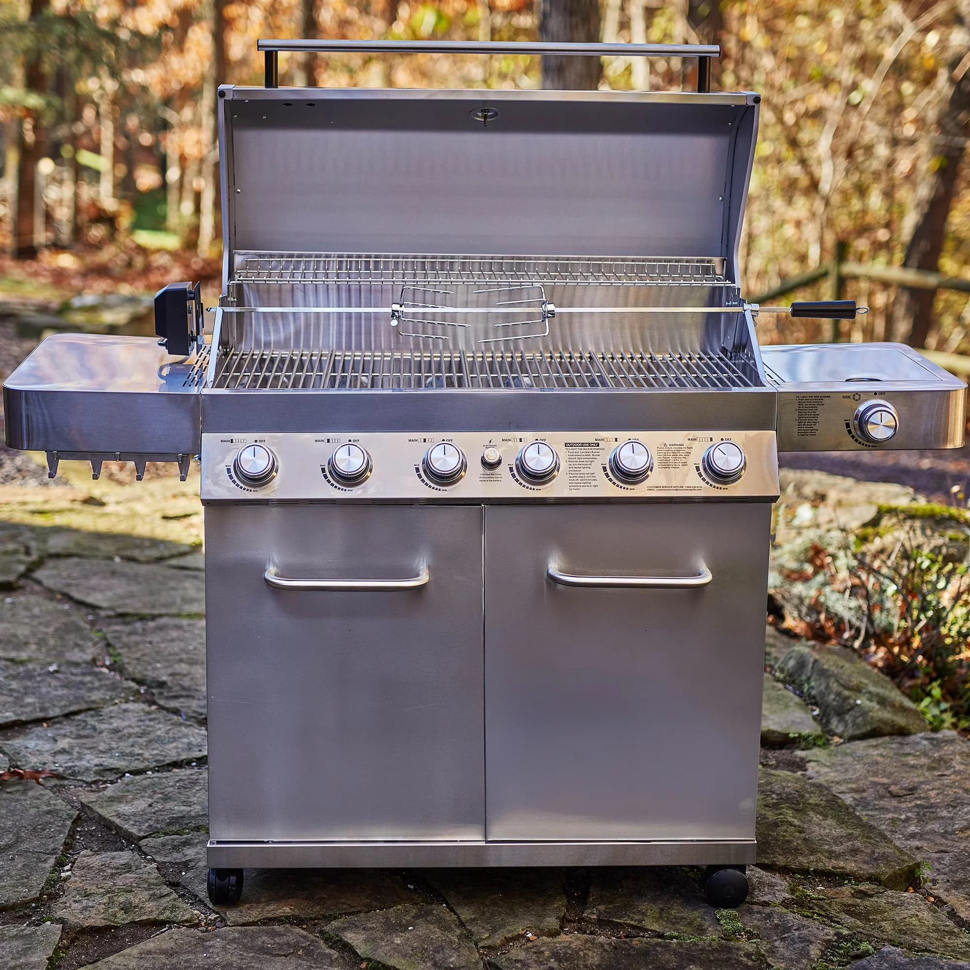 Innovative Gas Grill with LED, 84000 BTU, Free Rotisserie Kit - Silver Stainless Steel Model 42ADD0