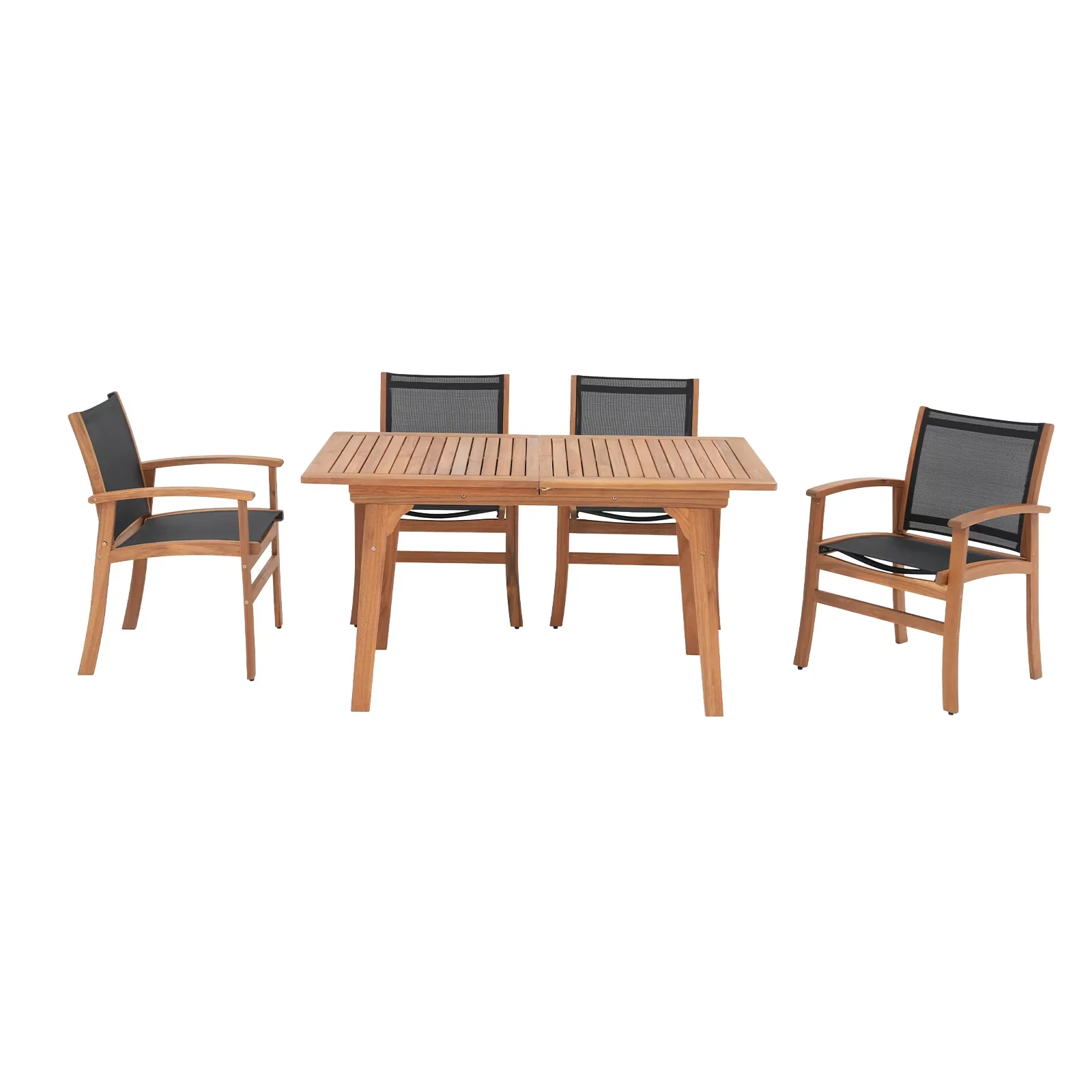 Versatile Patio Dining Set with Weatherproof, Expandable Wooden Outdoor of 5, Wood Table - Wood Black Model F135A7