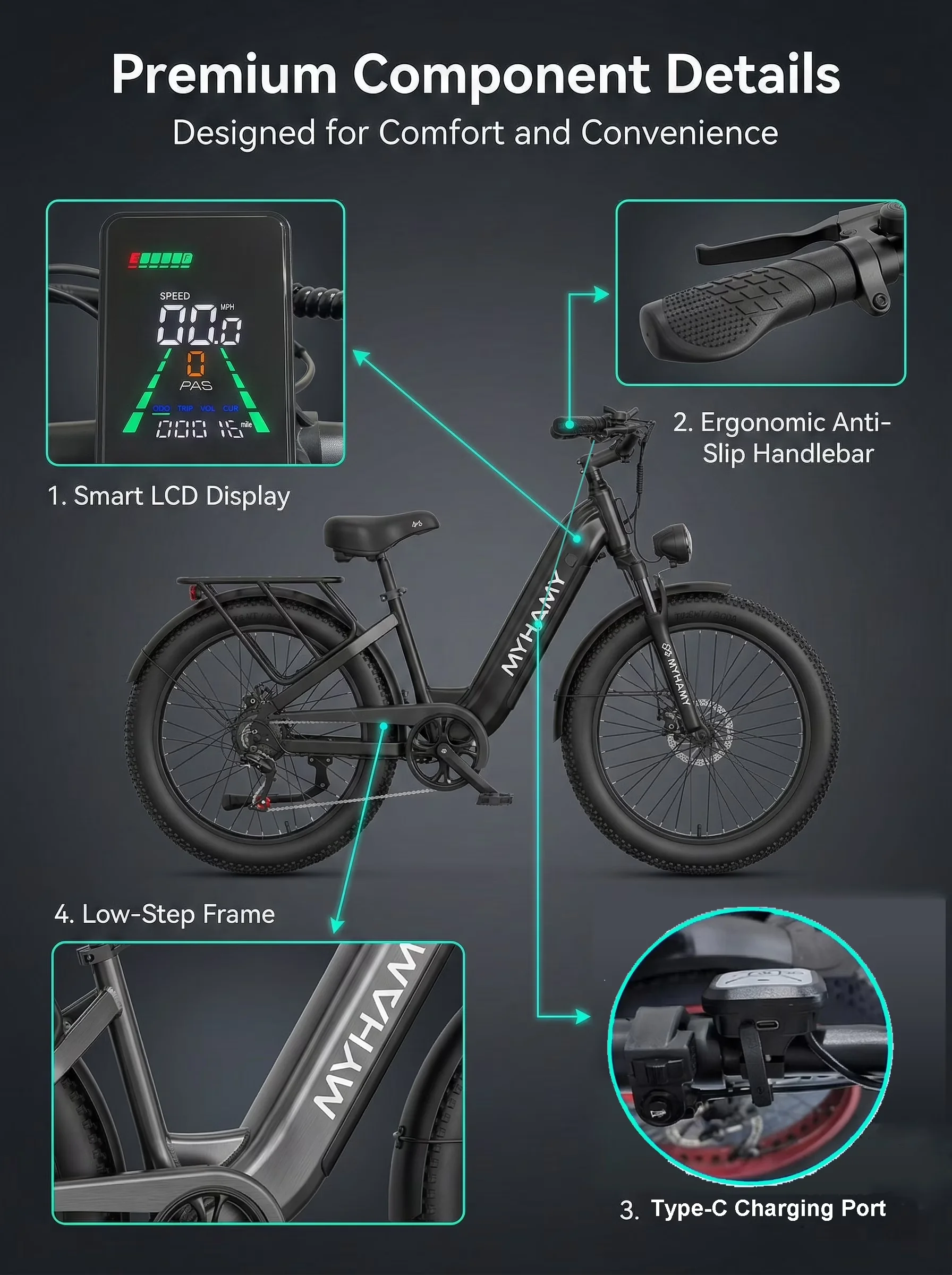 Efficient Electric Bike with 2000W, 48V, Foldable - Black - Compact and Portable Model 7A6B1C