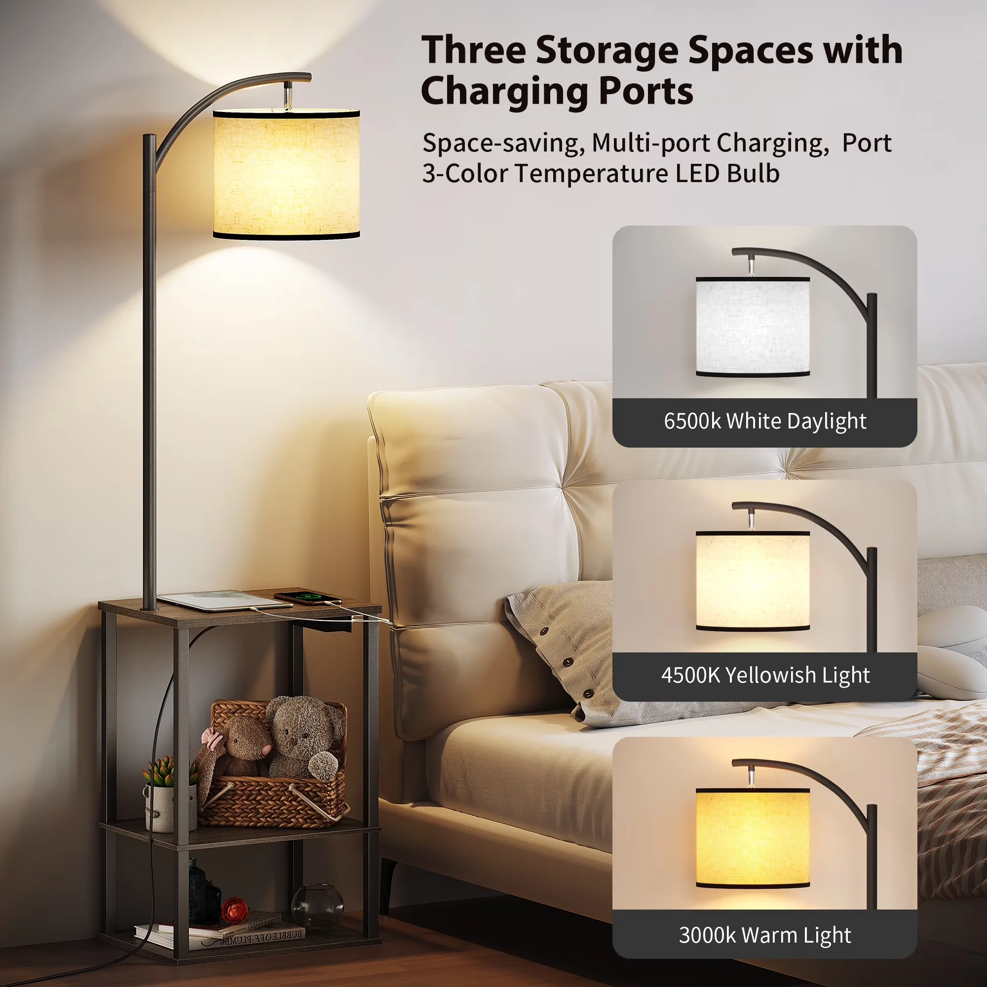 Quality Floor Lamp with LED, Energy Efficient, Adjustable Head - Gray Wood Model DCE22A