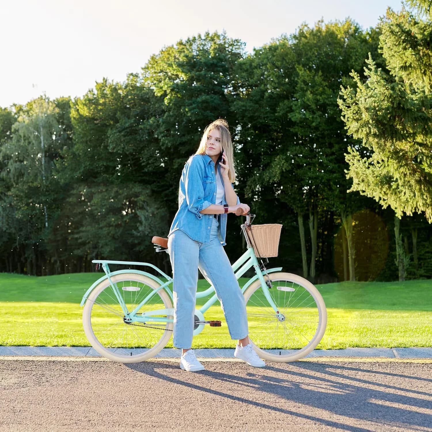 Modern Cruiser Bike with Adjustable Height, Adjustable Seat - Mint Green-24 Inch Model BC5629