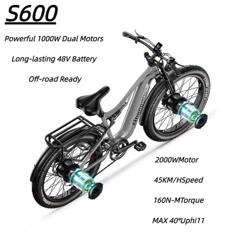 Electric Bike Durable with Battery, 1000W, 48V - Gray S600 - Residential Grade Model EF614D