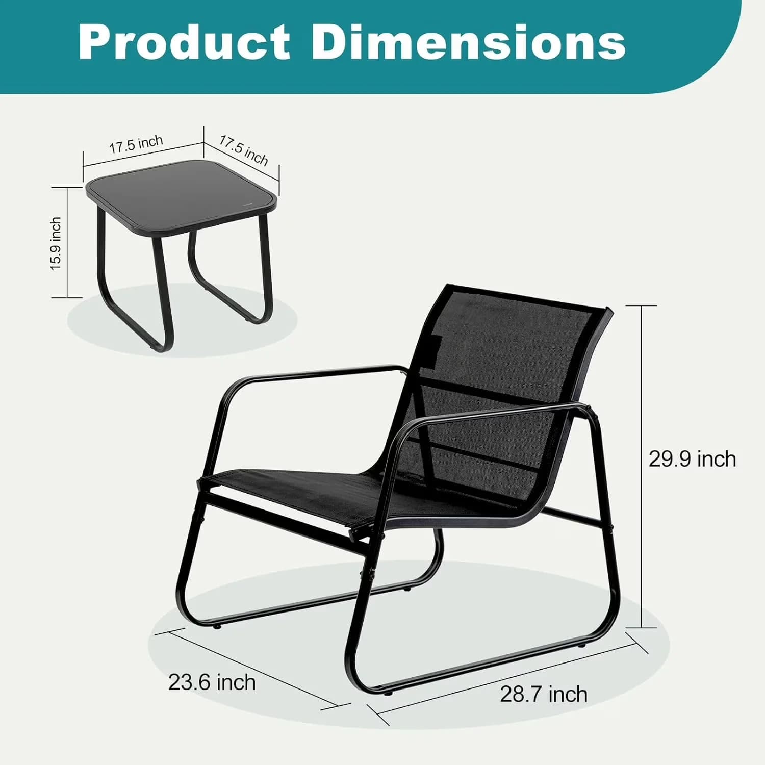 Patio Dining Set Compact with Weatherproof, Color: Contemporary Gray & Black - Metal, Mesh Black Model 2BB3B8
