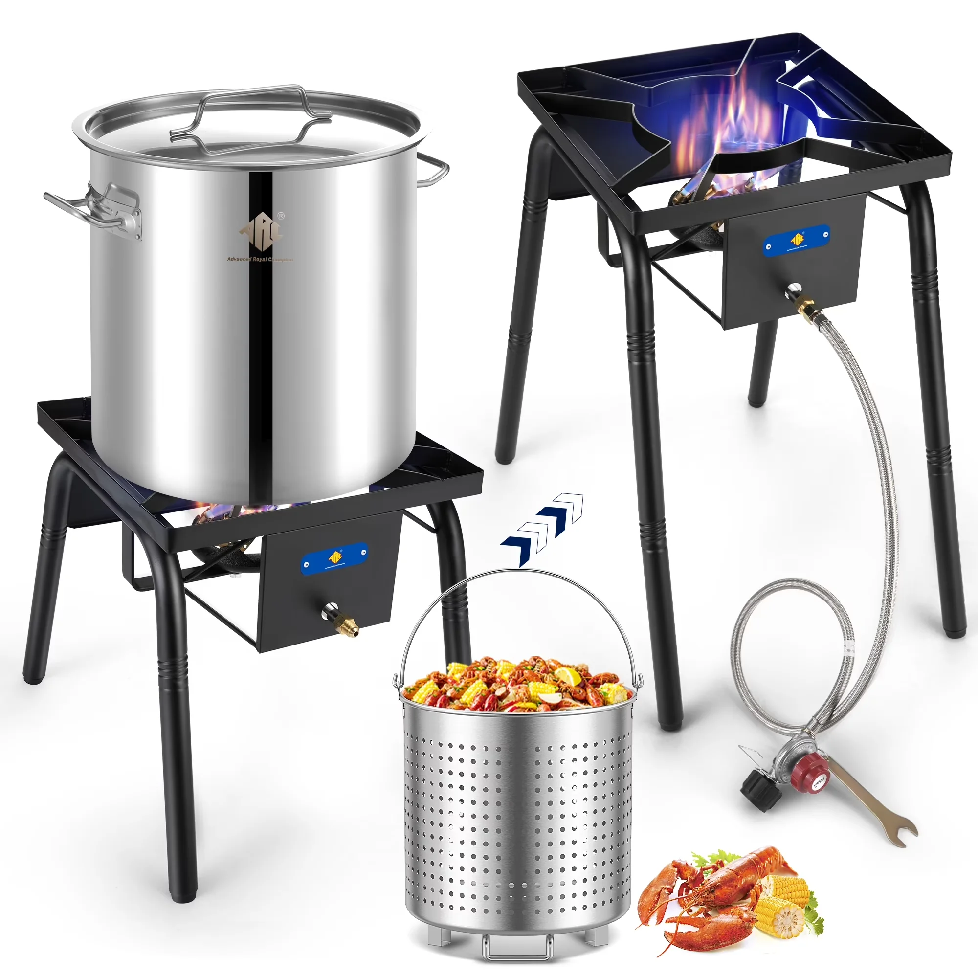 Outdoor Fryer Compact with 220000 BTU - Silver Stainless Steel - Modern Design Model 5FB7CE