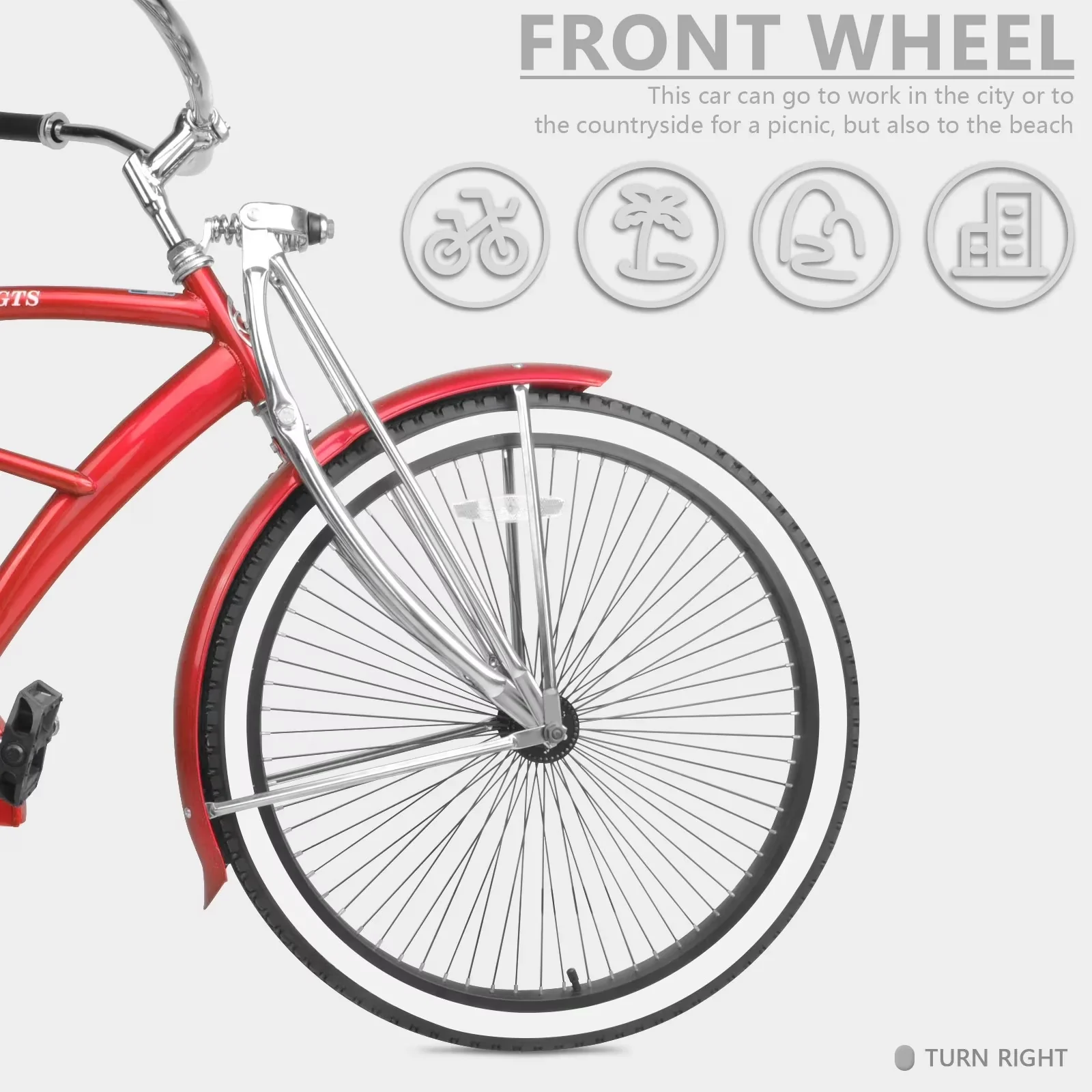 Modern Cruiser Bike with 35 lbs, Frame: Durable Steel Frame in Red, Handlebar: Chrome Handlebar - Red Model 2DBCF5