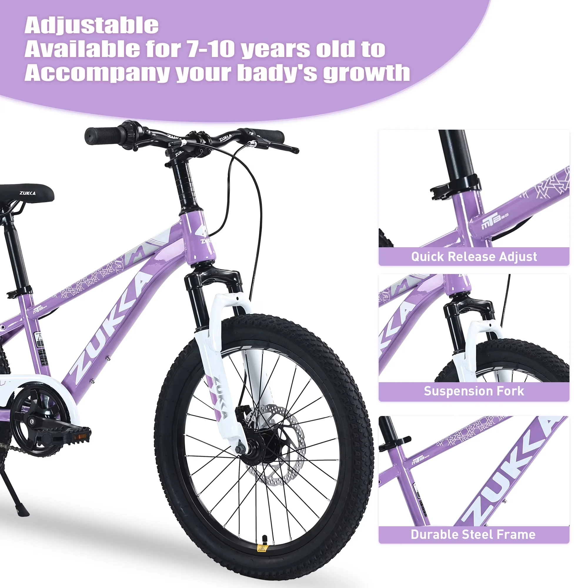 Essential Kids Bike with Adjustable Seat, Adjustable Handlebar Height - Purple Model 0BFF8A