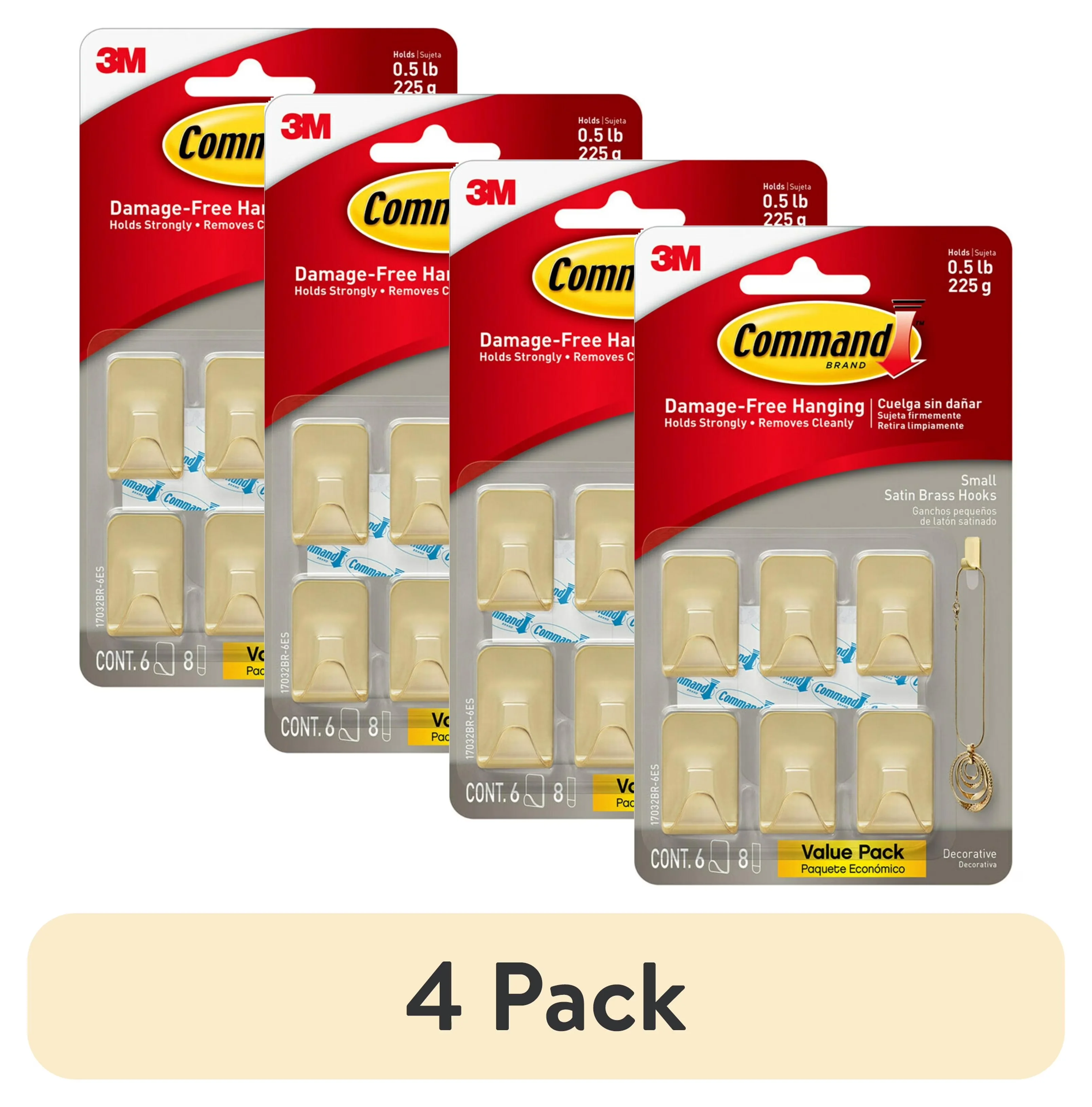 Durable Damage-Free Hanging with Easy Installation, 6 Hooks, 8 Strips - Metal Gold Model 7D87E9