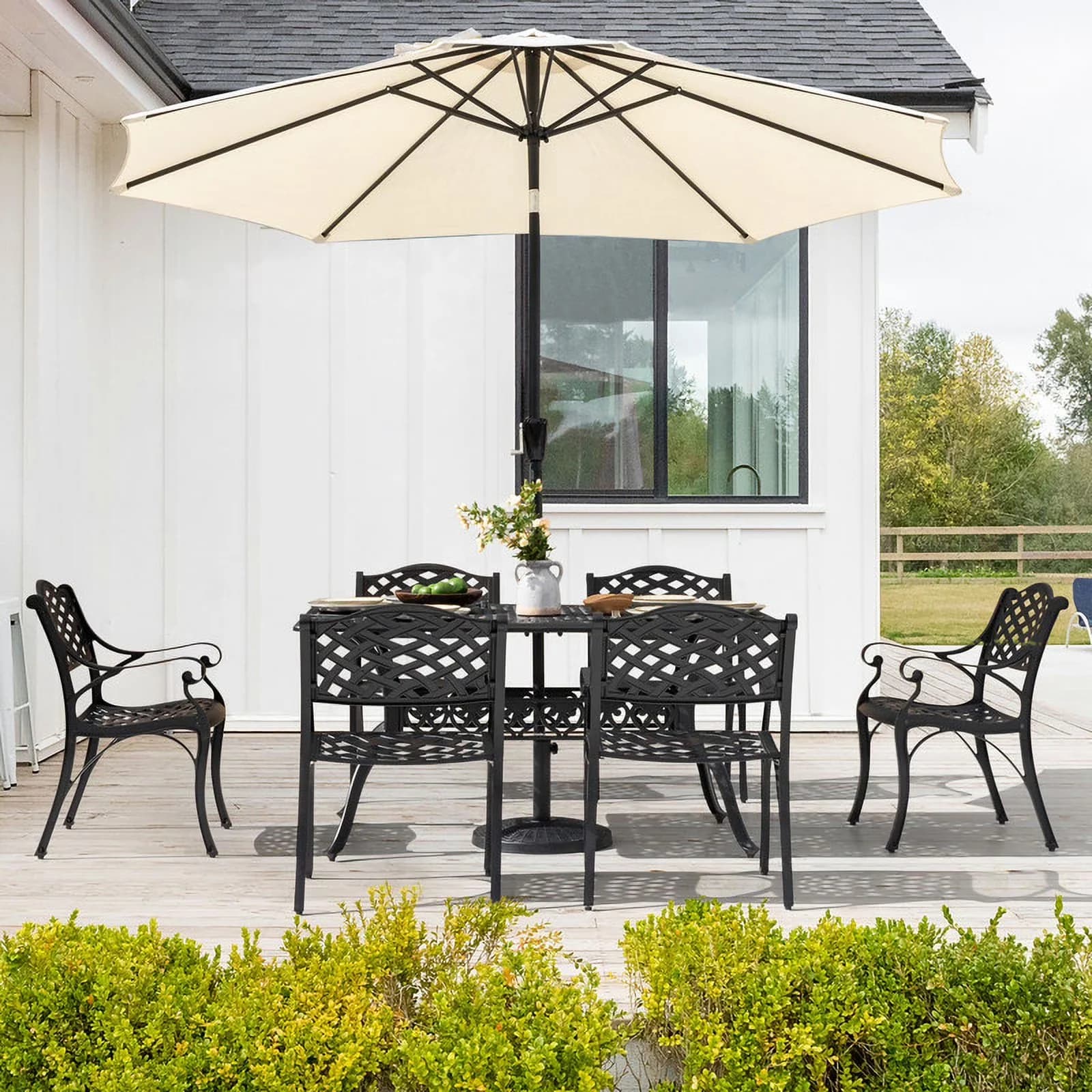 Innovative Patio Dining Set with 7-Piece Cast Aluminum Outdoor - Aluminum Black for Outdoor Model 568C06
