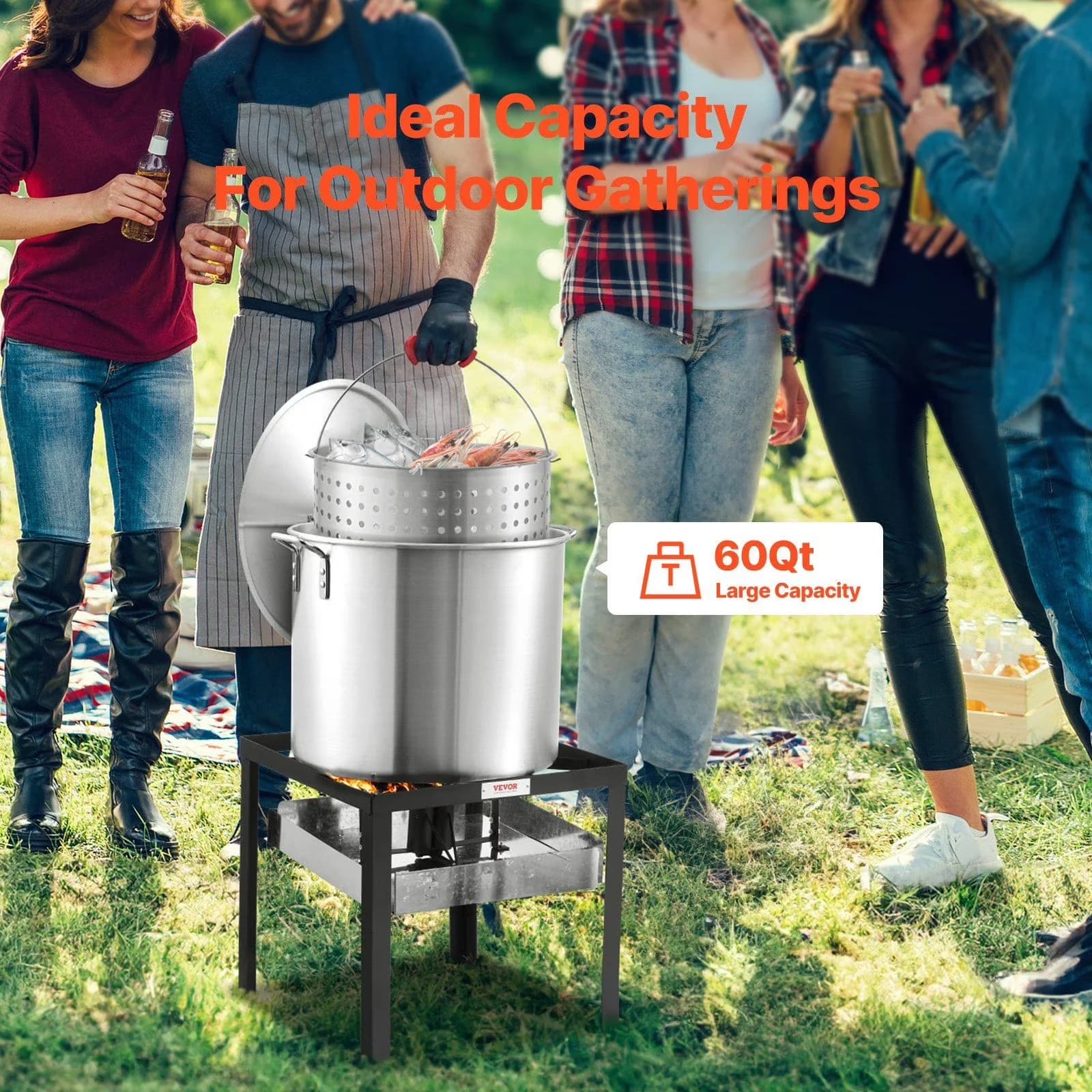 Essential Outdoor Fryer with Dishwasher Safe, Strainer Crab Crawfish Cooking Pot, 60 Qt Seafood Boiling Kit - Iron Model 03183D