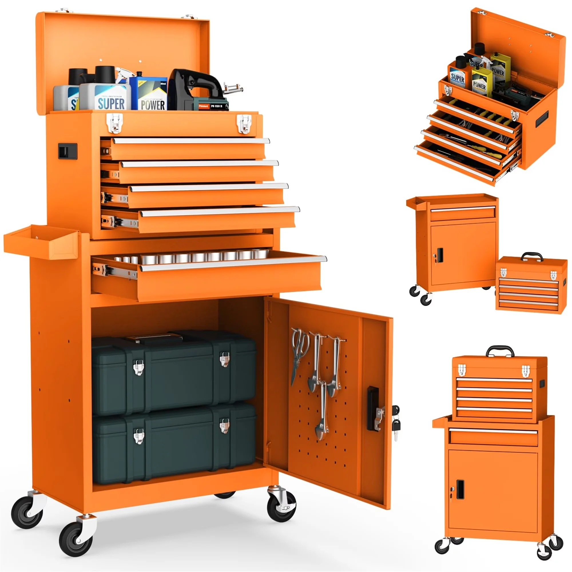 Efficient Toolstorage with Rolling, Product Type: Tool Box, Overall: 20.7” L x 11” D x 42.1” H - Orange Steel for Garage Model CE20F6