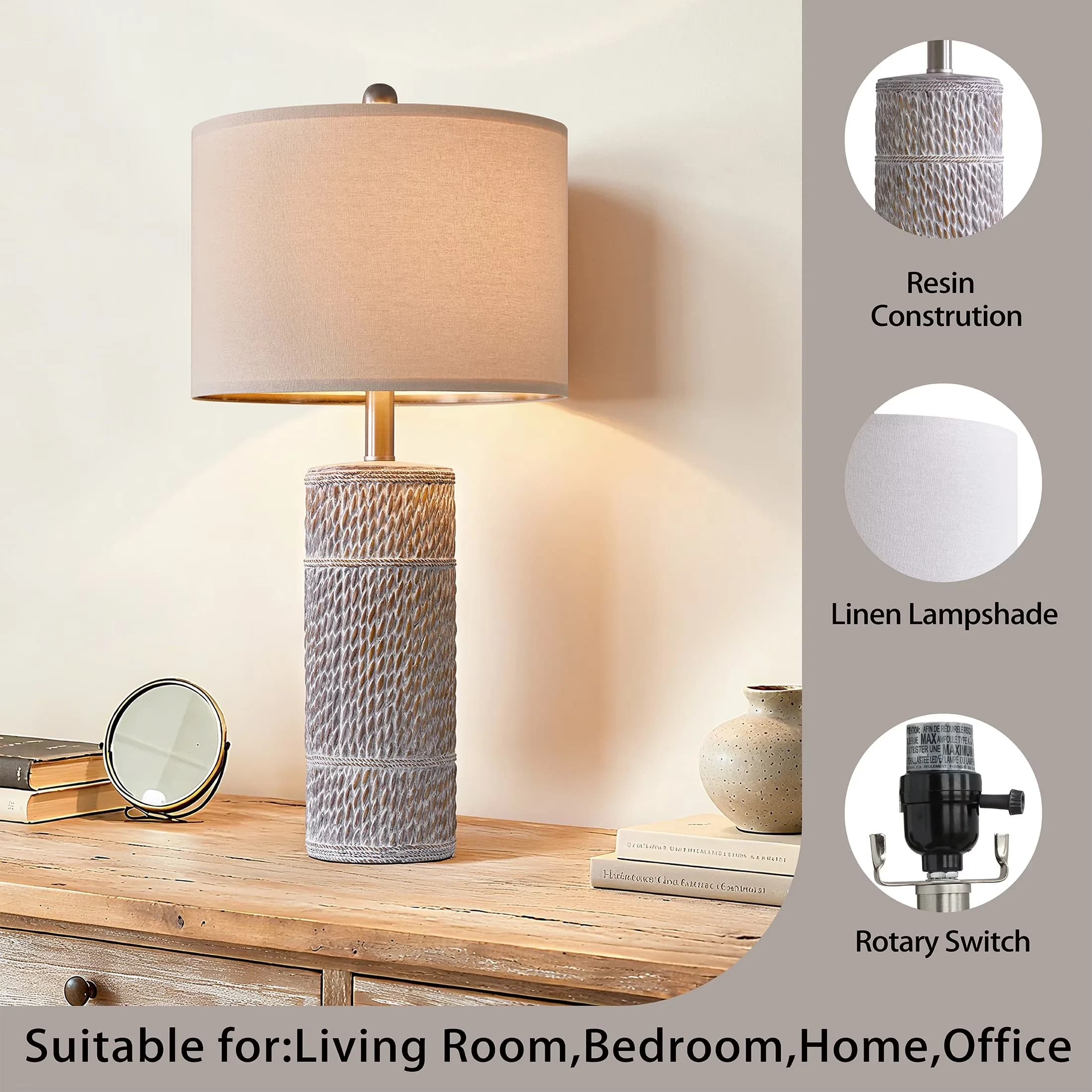 Lamp Set Stylish with LED, Energy Efficient, Eco Friendly - White Resin for Living Room, Bedroom Model 631DD4