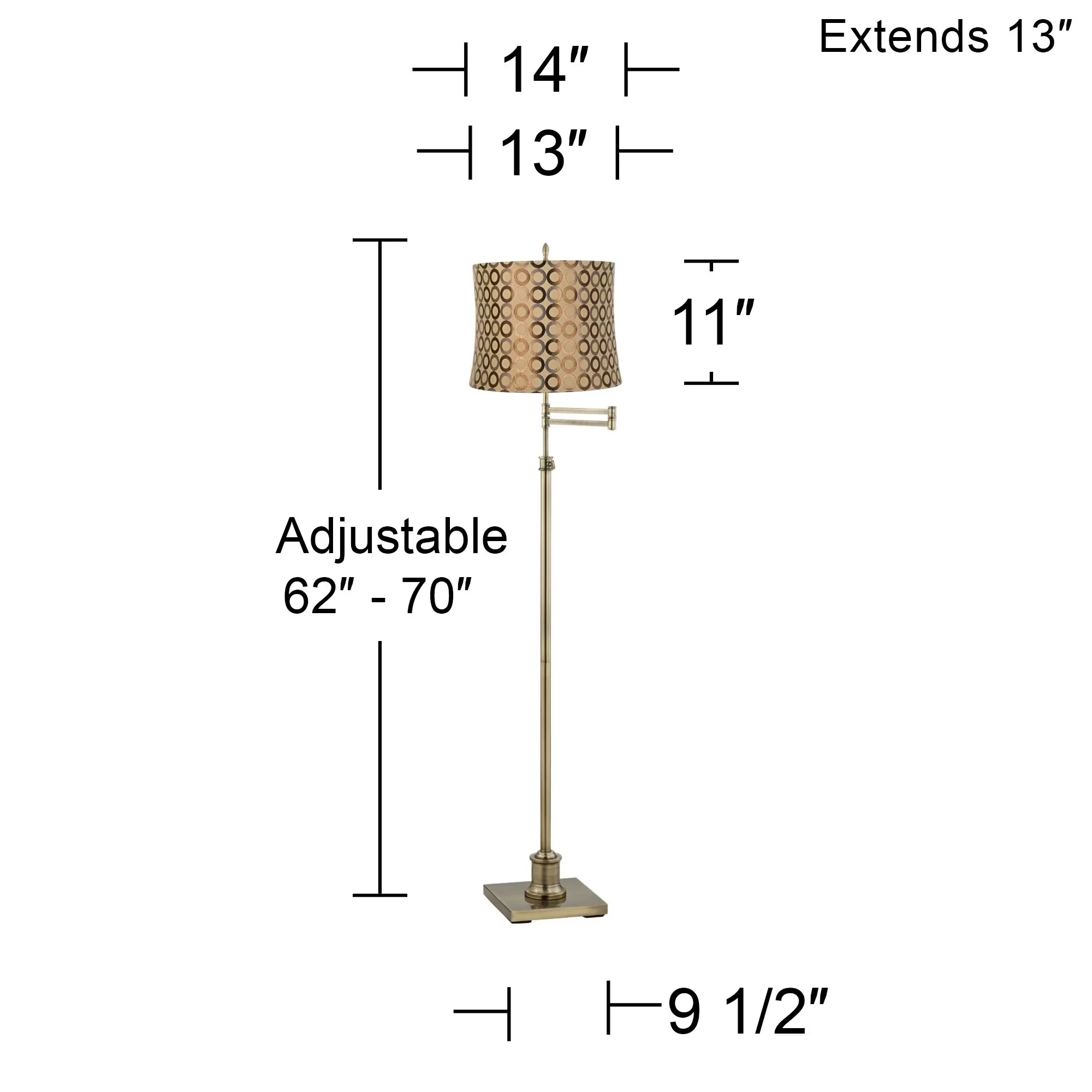 Classic Floor Lamp with LED, Traditional, Adjustable Height - Gold Metal for Living Room, Bedroom Model 33C23A