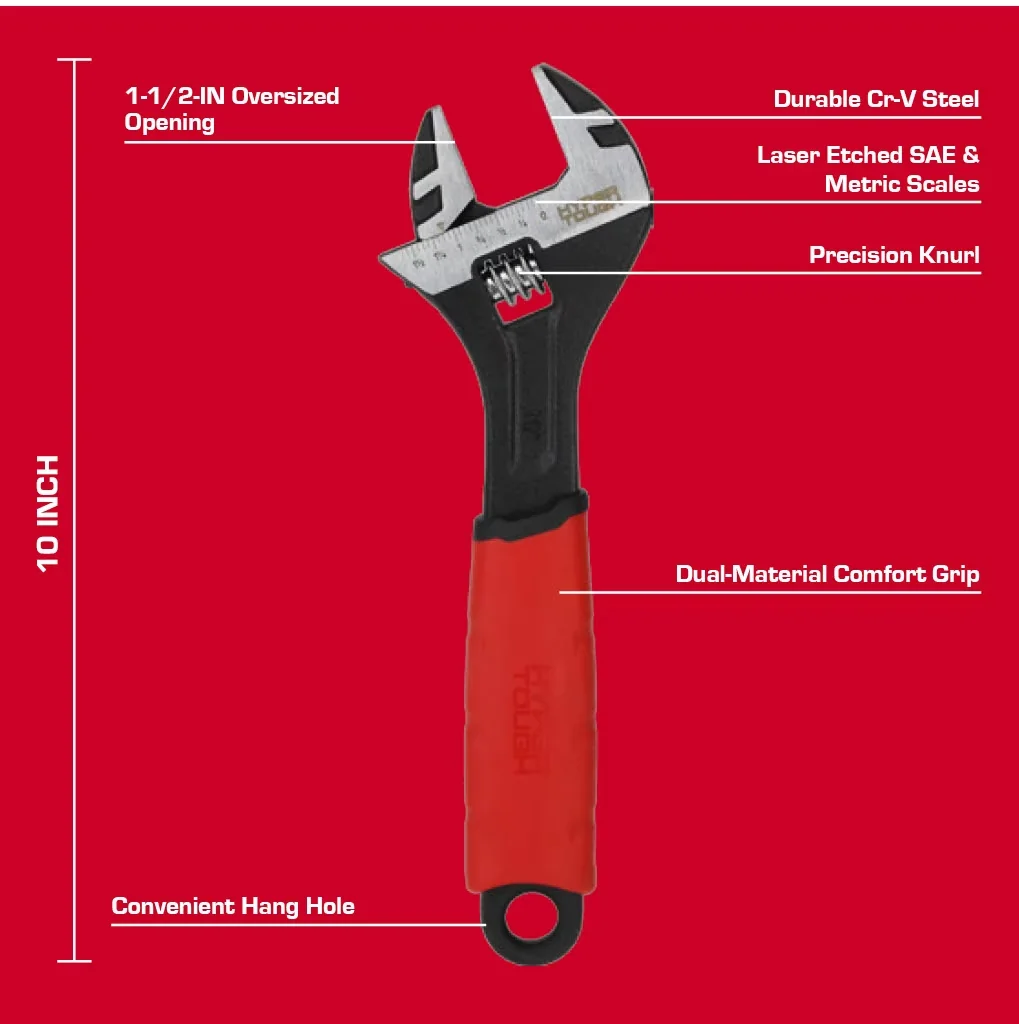 Classic Hand Tool with Adjustable, Dual Material Comfort Grips - 10-INCH Model E08402