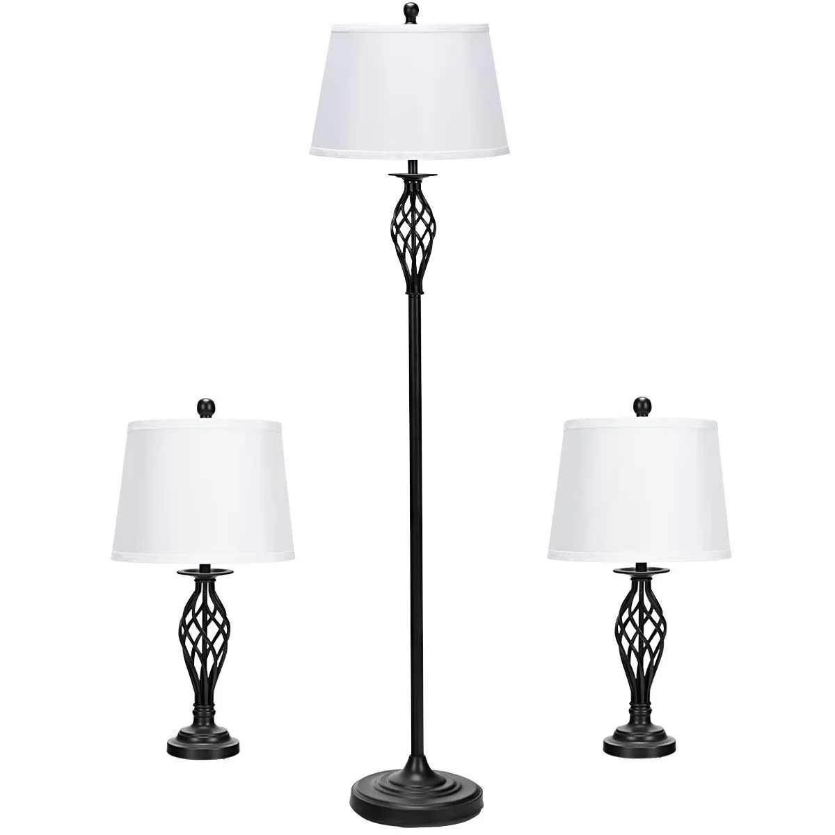 Lamp Set Stylish with Incandescent, Traditional - White Metal|Fabric Table Model 0D6A71