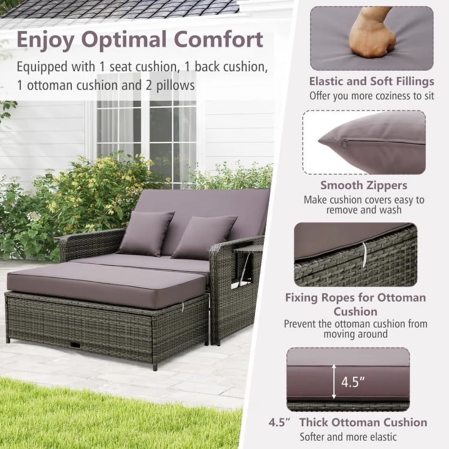 Stylish Outdoor Sofas Sectional with Modern, Storage, Dimension of Ottoman:43.5" x 24" x 12.5" - Pe Rattan, Metal, Polyester, Sponge... Model 8C1552