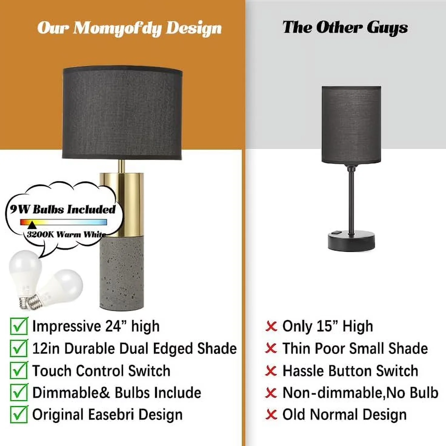 Quality Lamp Set with LED, Dimmable - Black for Living Room, Large Tall Model ED3C8F