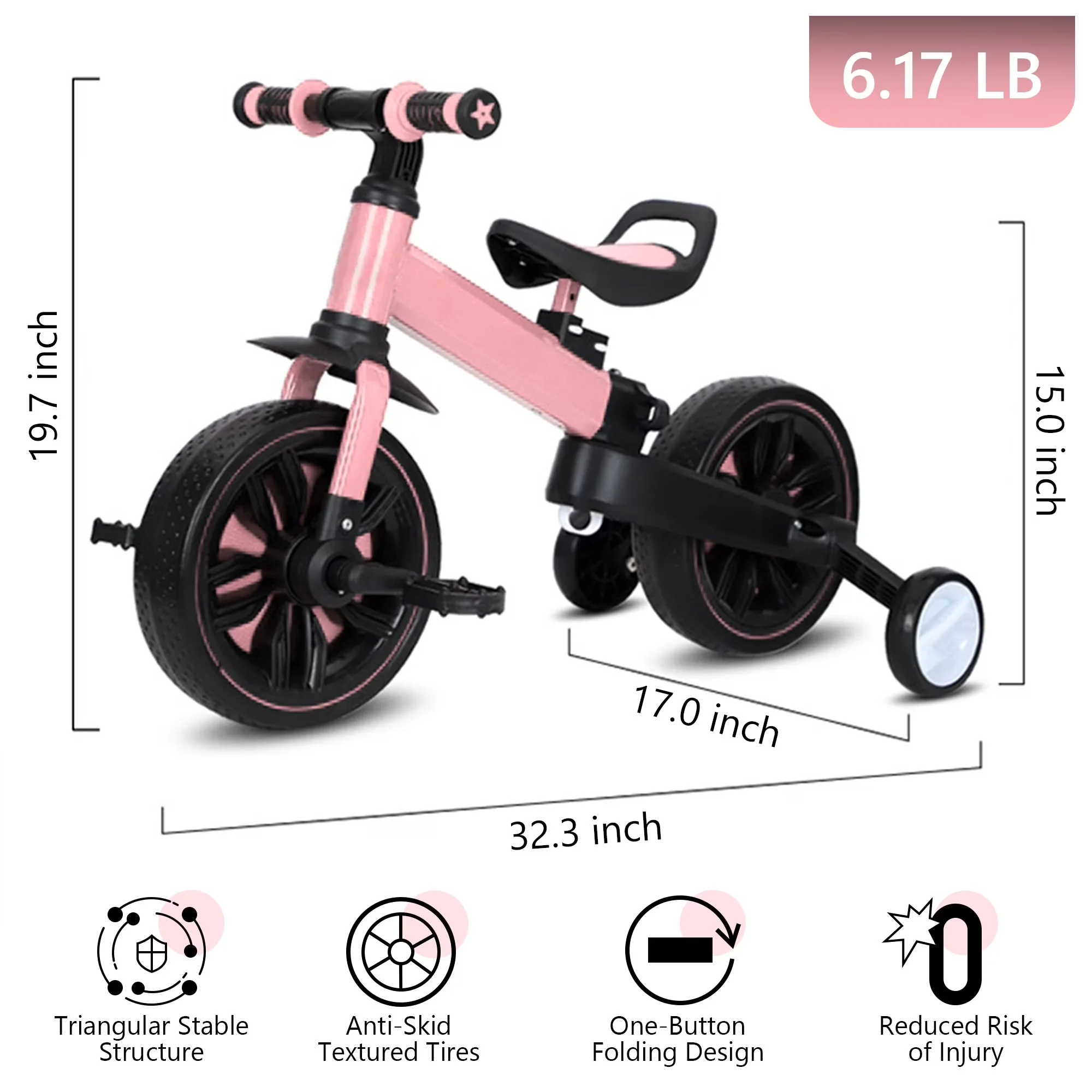 Kids Bike Sleek with Adjustable Seat, 3-in-1 Toddler Tricycle - Babypink Model 0CF95C