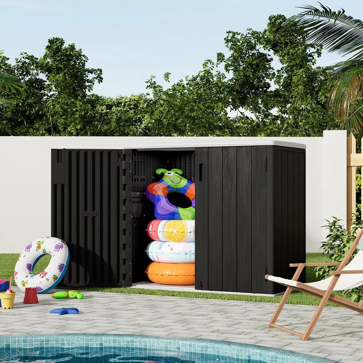 Premium Garage Storage Supply with Lockable, Outdoor Horizontal Sheds - Black-2 Hdpe Resin for Garden, Patio Model 6FF5B7
