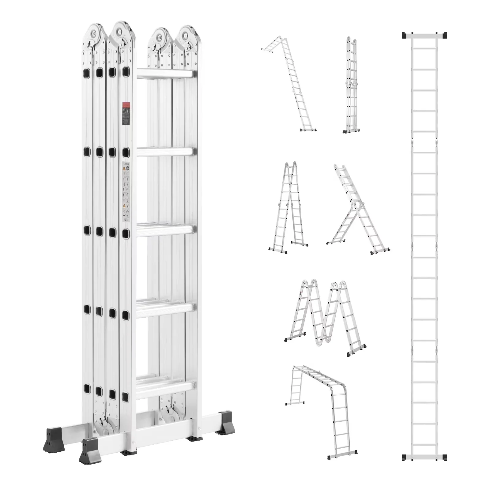 Versatile Ladders And Step Stool with Adjustable, A-Shape 5-Step Extendable Ladder, 7-Function Tall Expanding Ladder - Silver... Model D777E8
