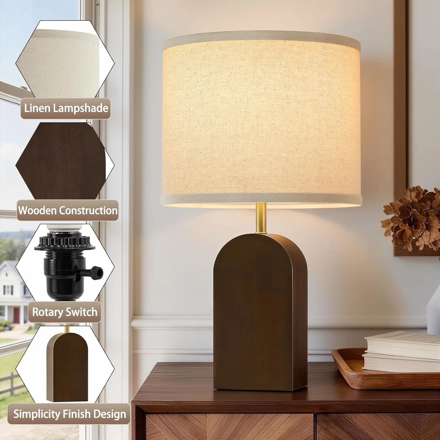 Efficient Lamp Set with LED, Industrial, Adjustable Color Temperatures - Brown Linen, Metal, Wood Model 1A9C95