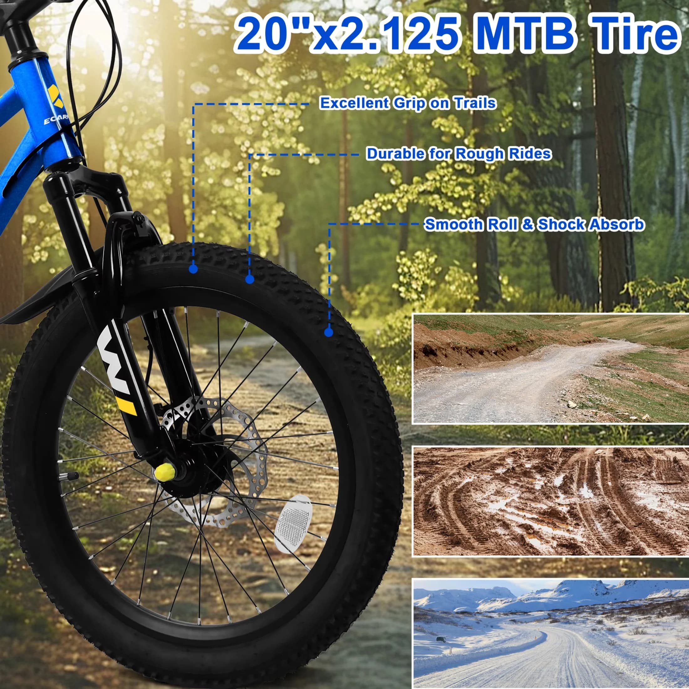 Professional Kids Bike with Adjustable Speed, Front Suspension, 7-Speed - Blue Model B19162