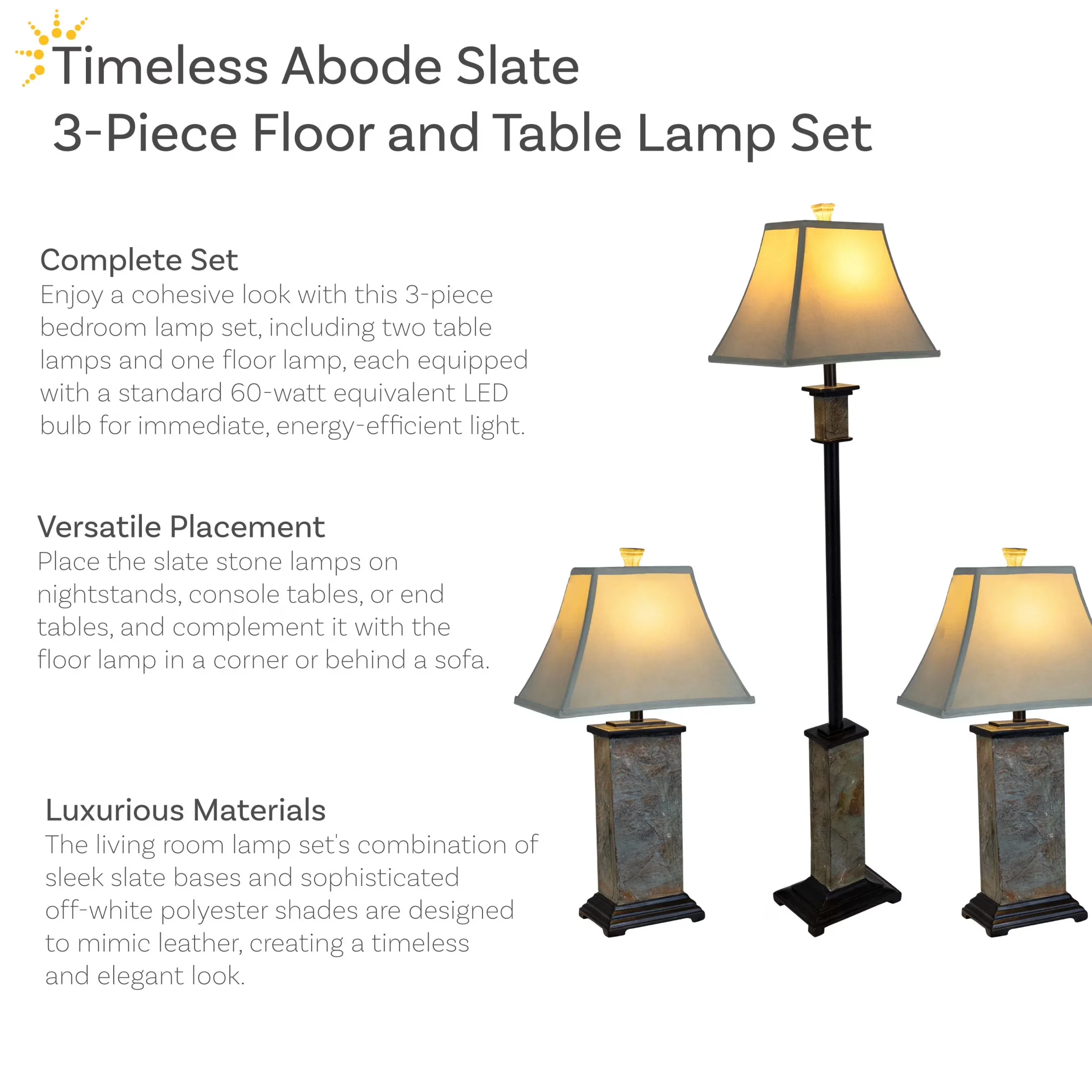 Innovative Lamp Set with LED, Contemporary, Energy Efficient - Slate Gray, White, Black Model 8FA340