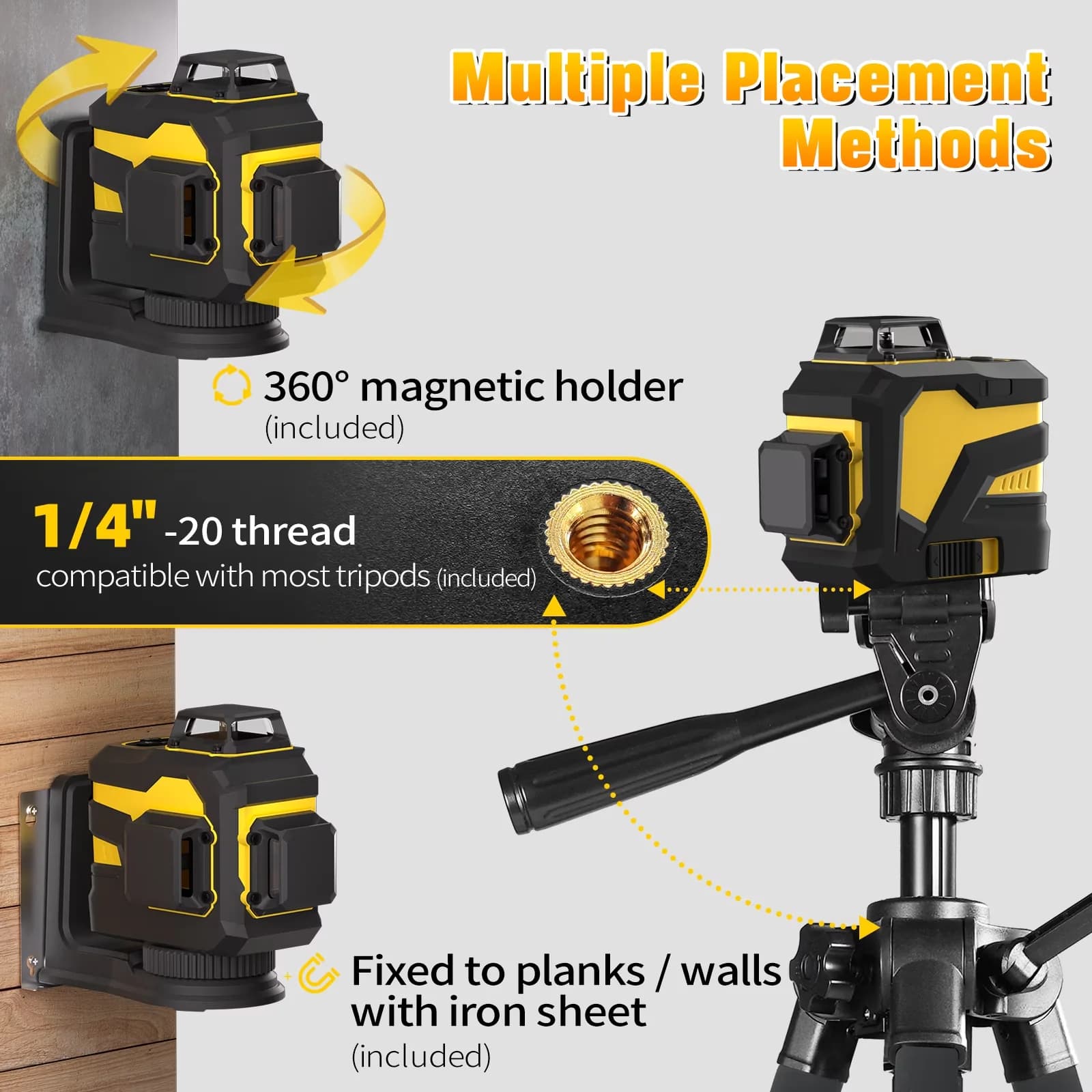 Professional Measuring Layout with Battery, Remote Control, 60" Adjustable Tripod - Plastic Yellow Model 17B128