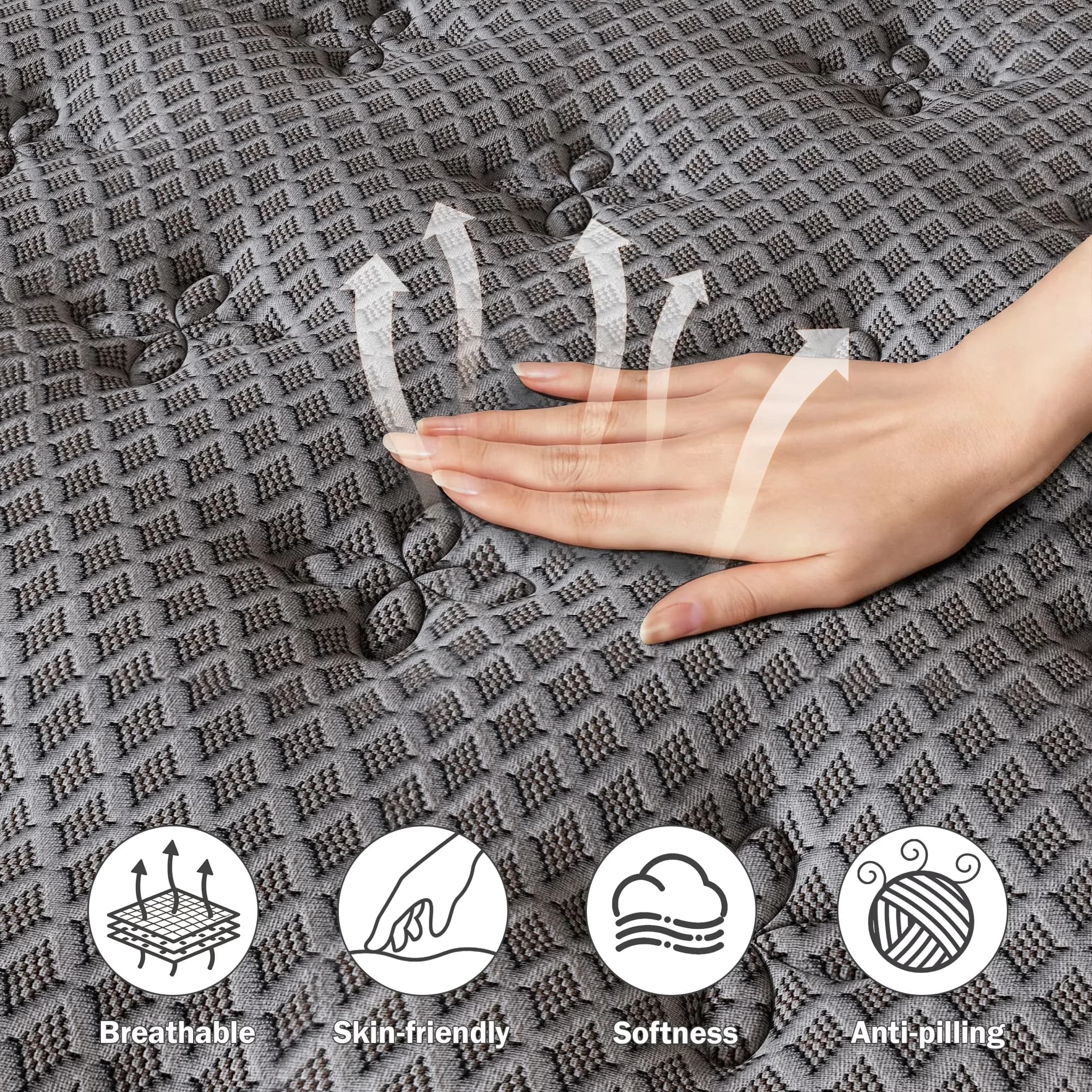 Efficient Mattresses Accessory with Low Motion Transfer, Antimicrobial - Breathable Fabric, Memory Foam, Pocket Coils Gray Model FEDC6C