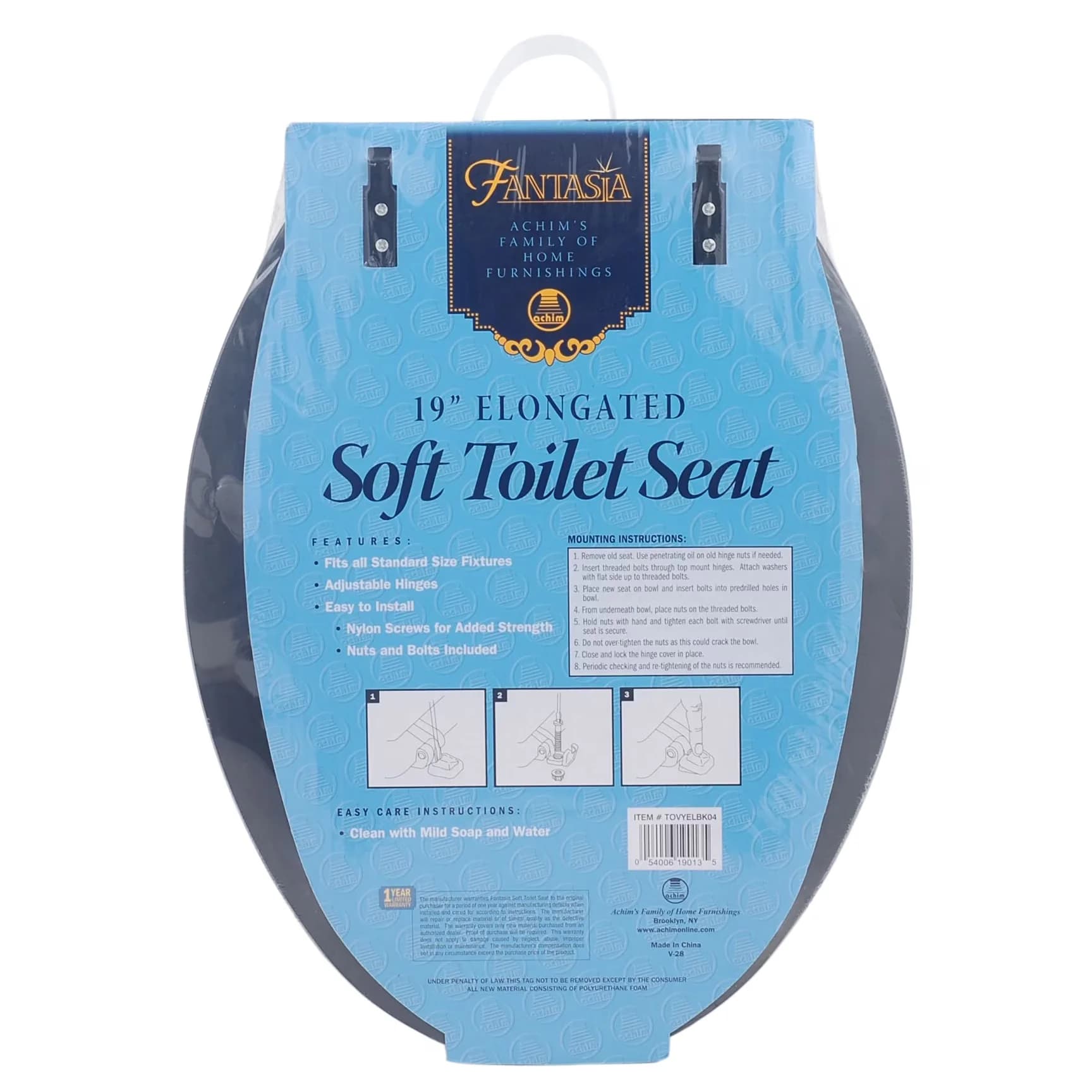 Premium Toilet Seats And Lid with Adjustable, Easy To Install, Elongated Black Vinyl Soft Padded Seat - Vinyl Black Model 6B7511