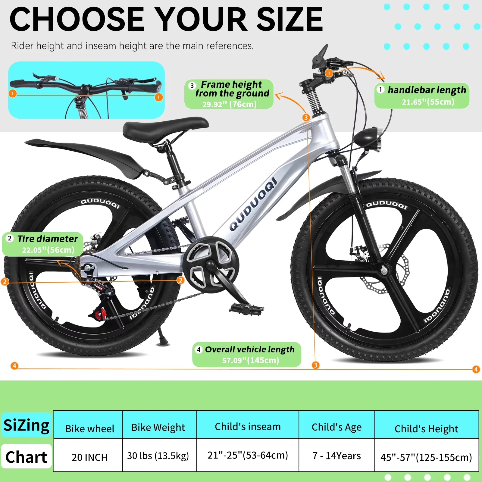 Innovative Road Bike with Adjustable Height, 20 inch bicycles: Kids mountain - Silver Model D2025F