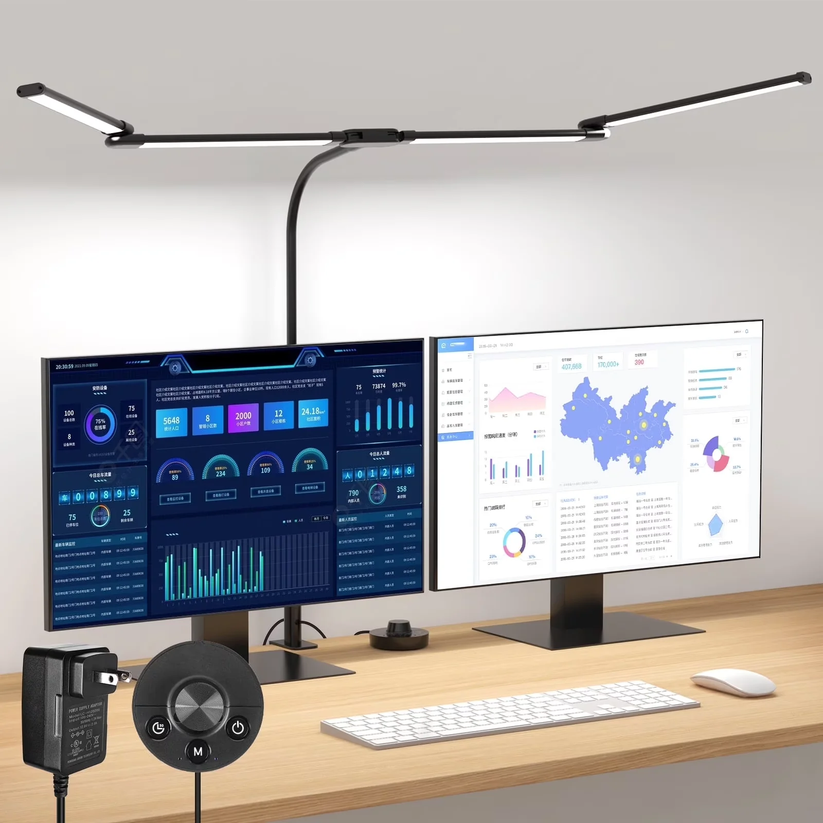 Professional Desk Lamp with LED, 24W, Gooseneck - Black Plastic, Metal for Office, Home Model AB25DB