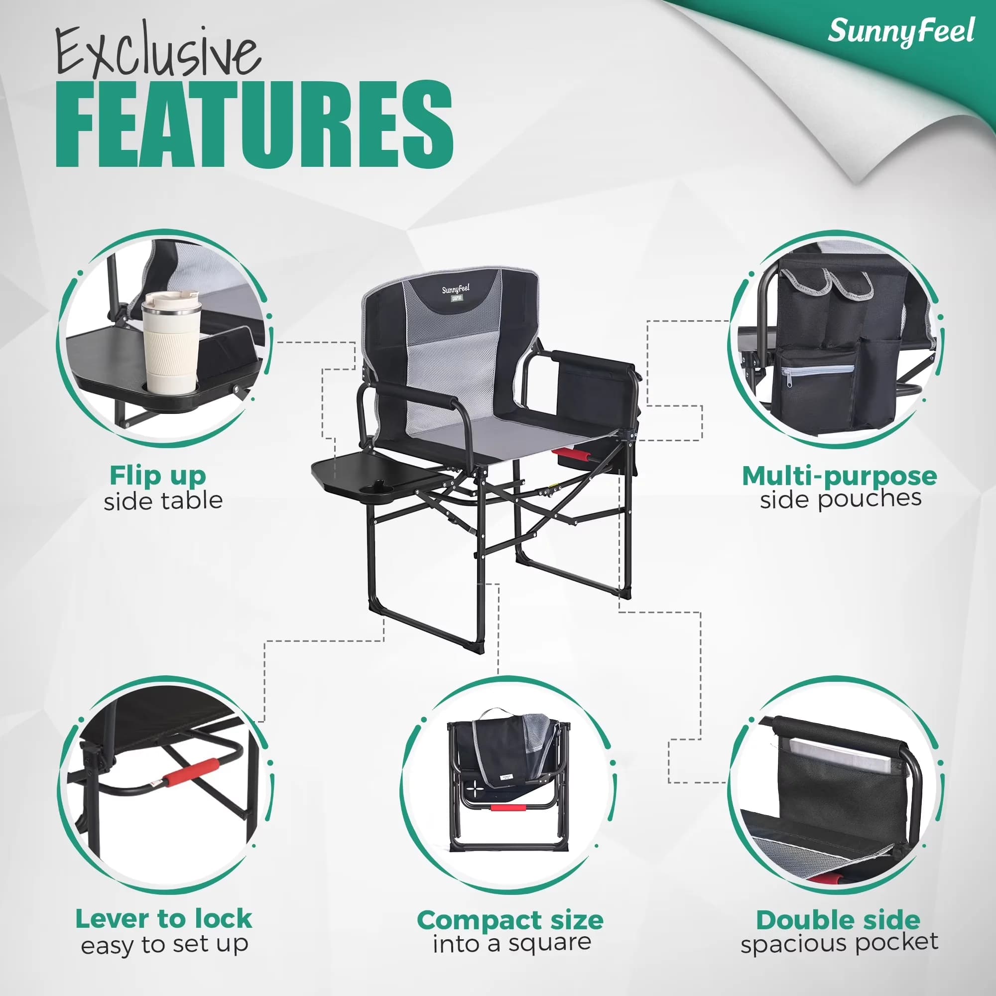 Beach Chair Quality with Waterproof, Folding, Side Table - Black Oversized Model C7A27C