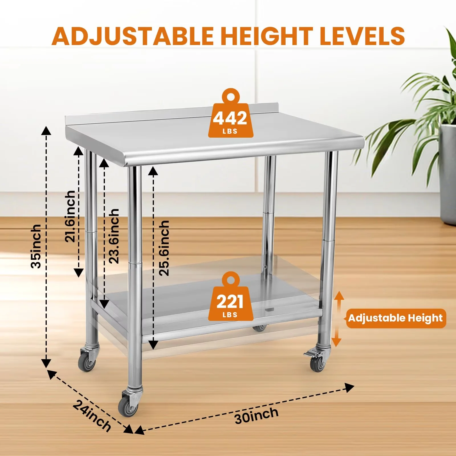 Versatile Toolstorage with Adjustable, Stainless Steel Prep Table Work Table - Stainless Steel Gray Model 940D2A