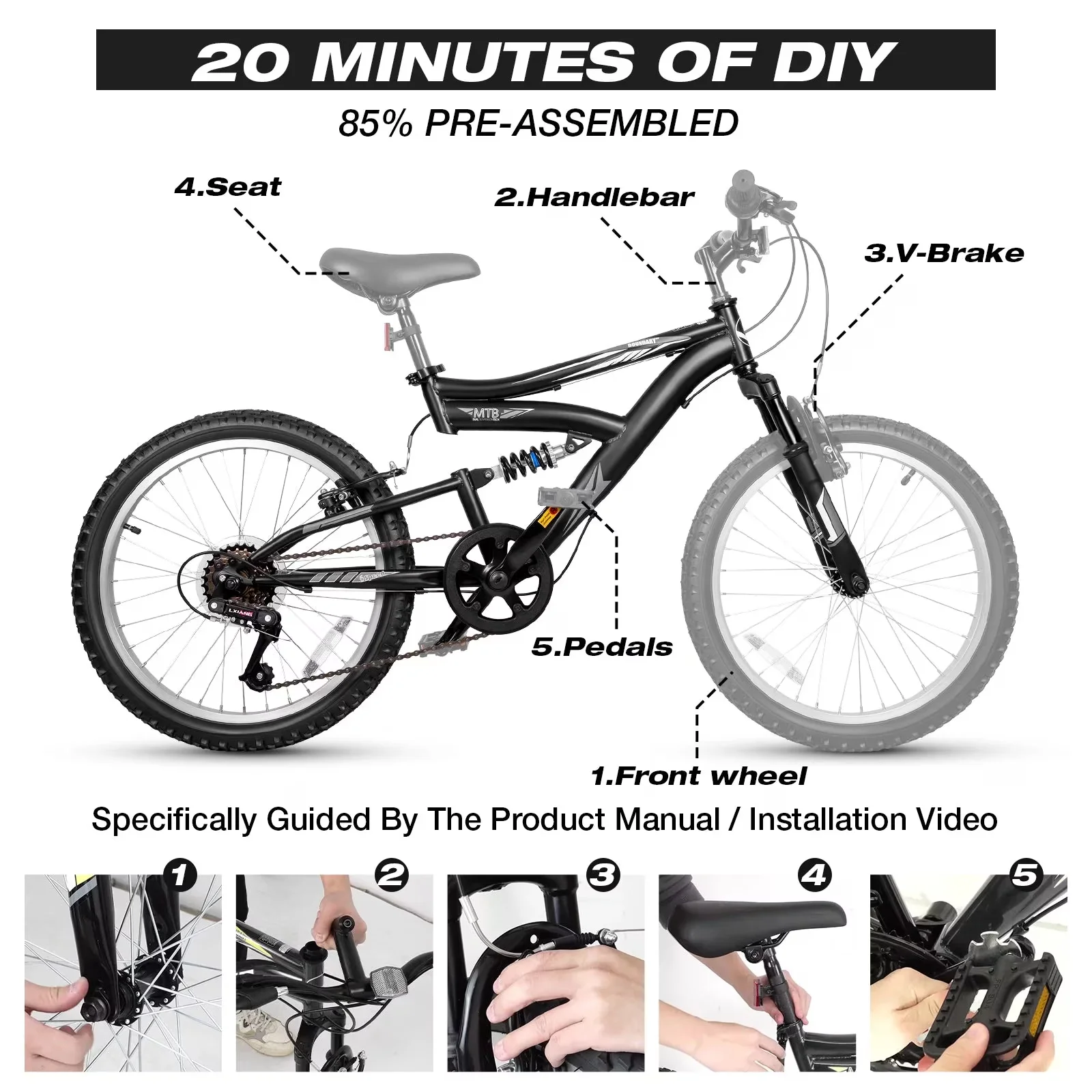 Versatile Mountain Bike with Adjustable Seat Height, Adjustable Speed, Matte Black - Model 9E4B6F