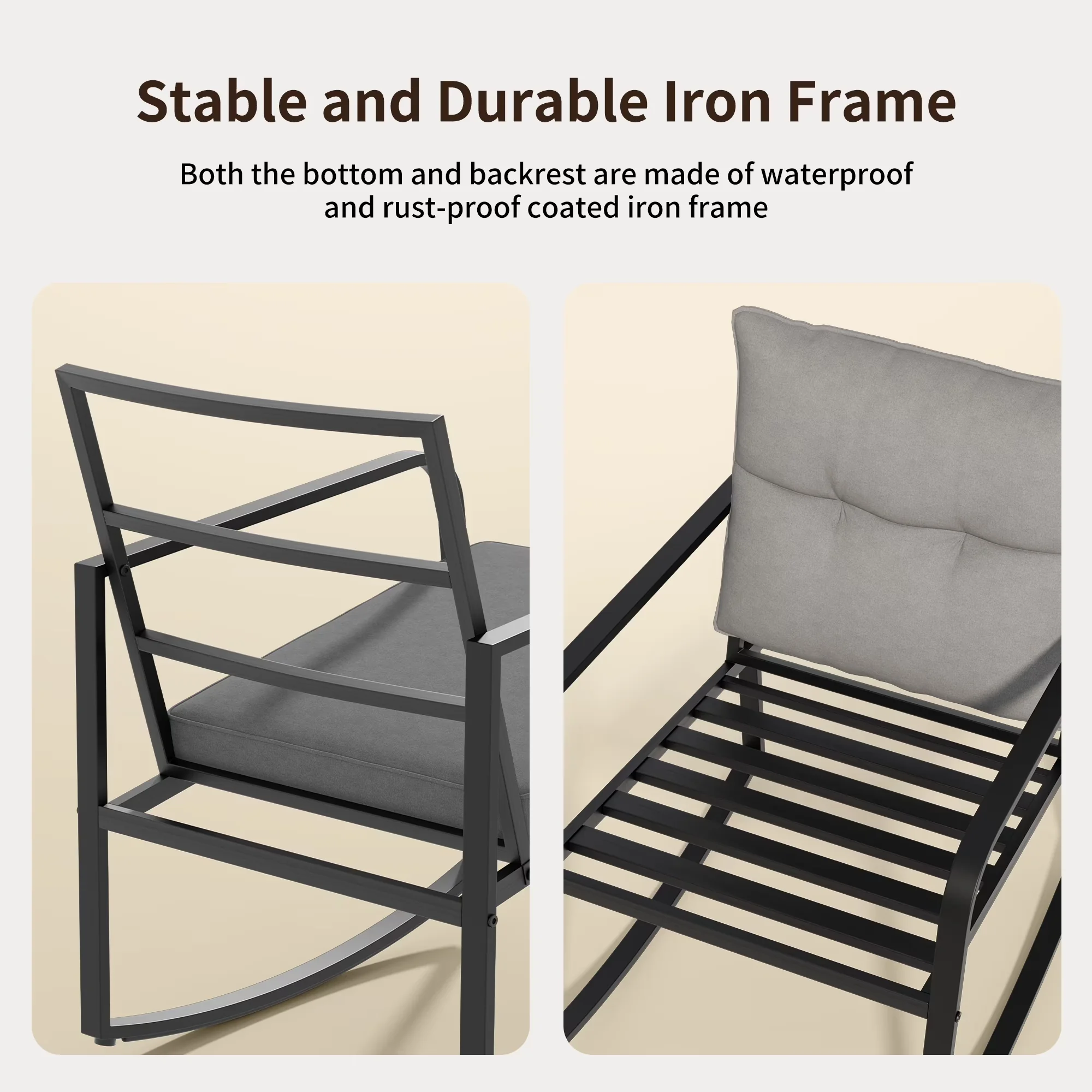 Classic Patio Dining Set with Rust Resistant, Color:Beige/Gray, Glass Coffee Table & Cushion - Gray Rattan for Garden Model D969E5