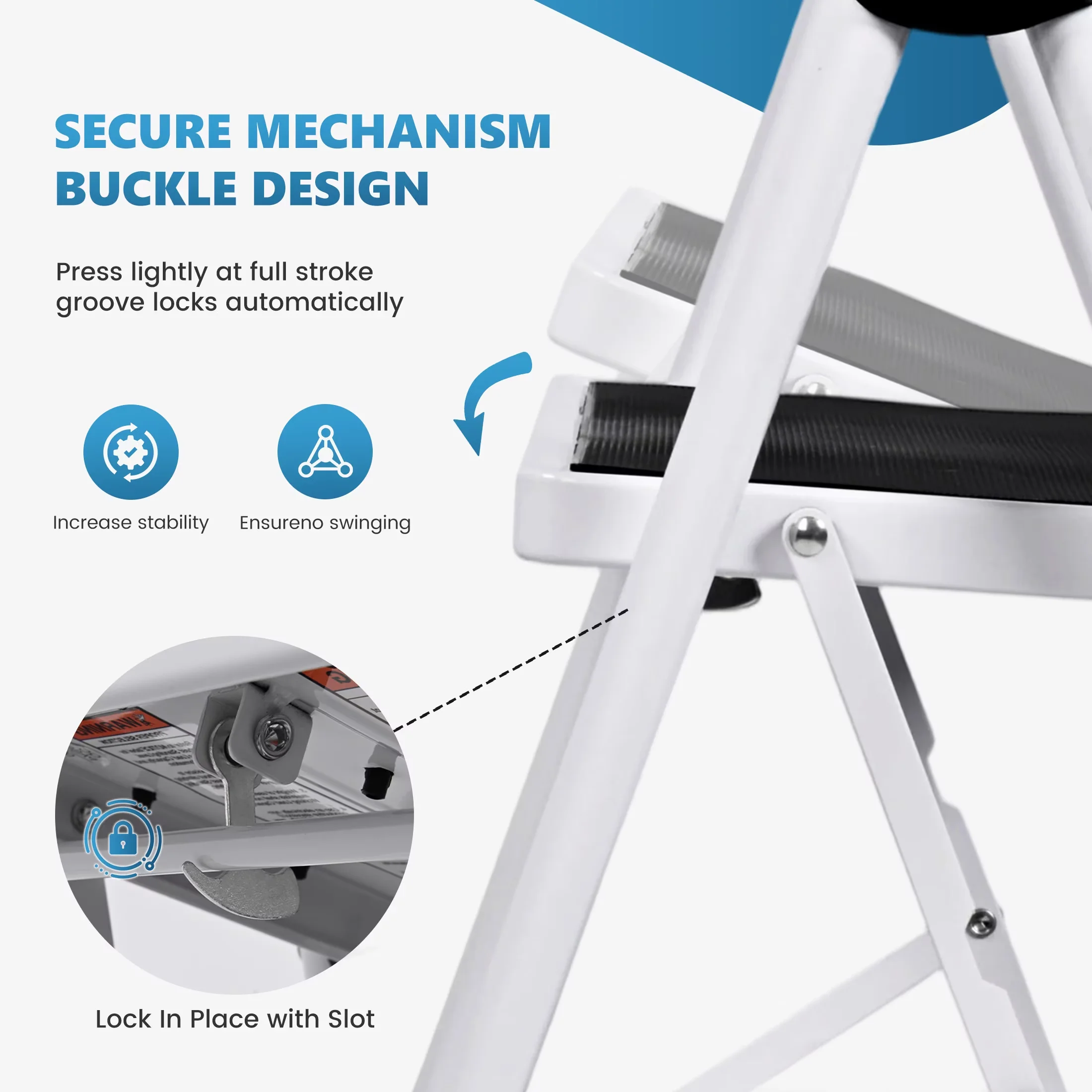 Ladders And Step Stool Compact with Stackable, Foldable - White 3 Step-Iron Treads Model CB732D