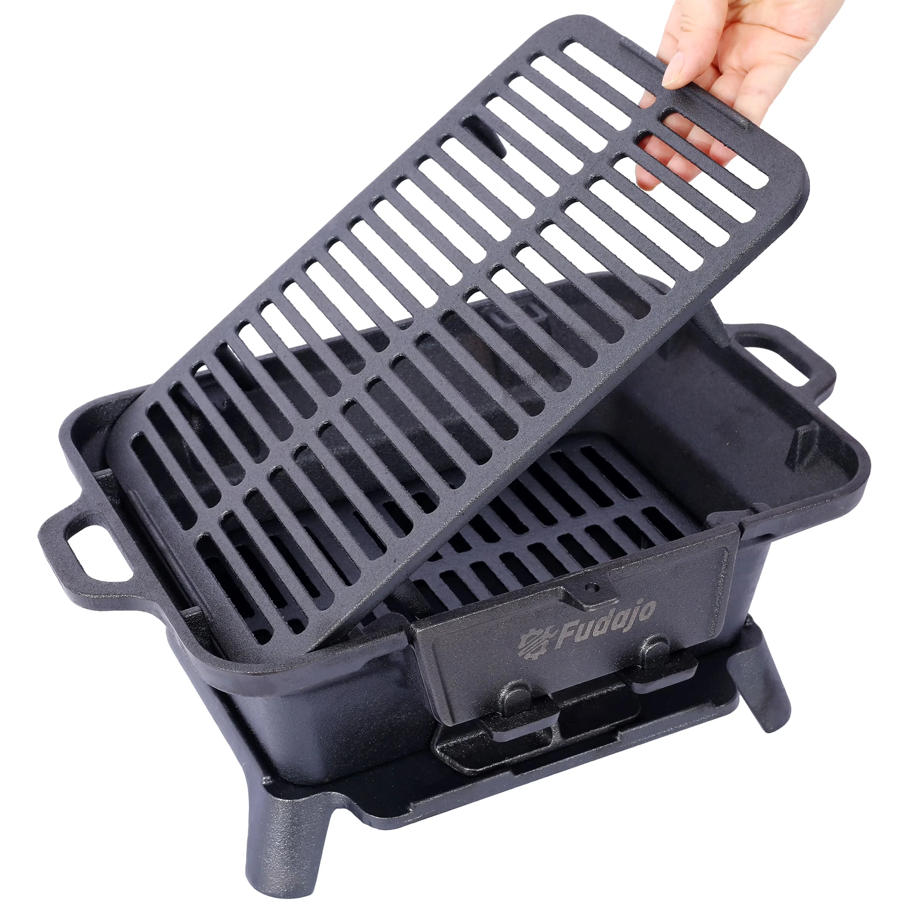 Modern Charcoal Grill with Portable, Skillet, Cast Iron Hibachi - Black Iron Model 442CCF