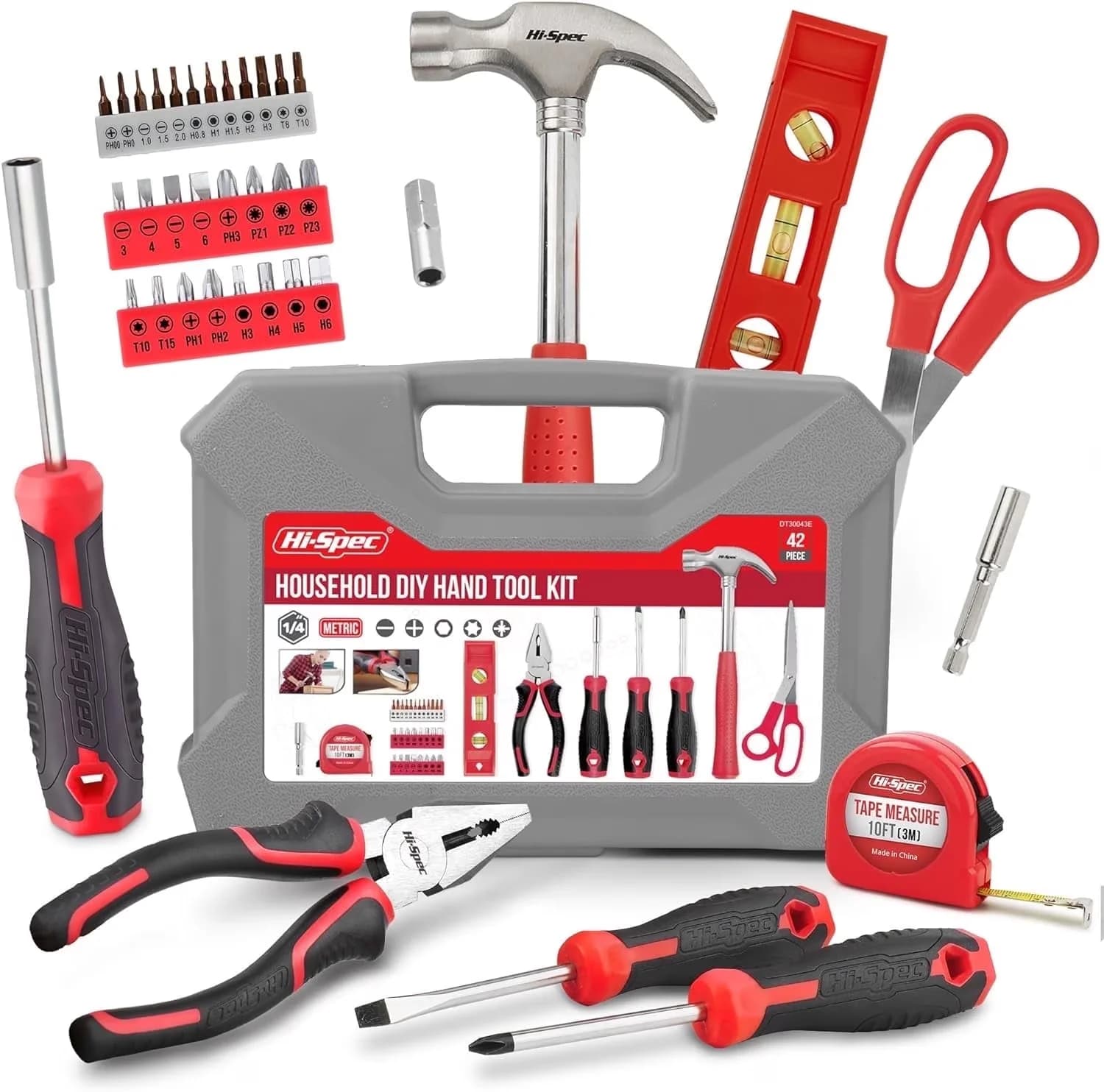 Hand Tool Set Reliable with With Handle, Compact, 42pcs Red Small Kit - Red Model 5584E3
