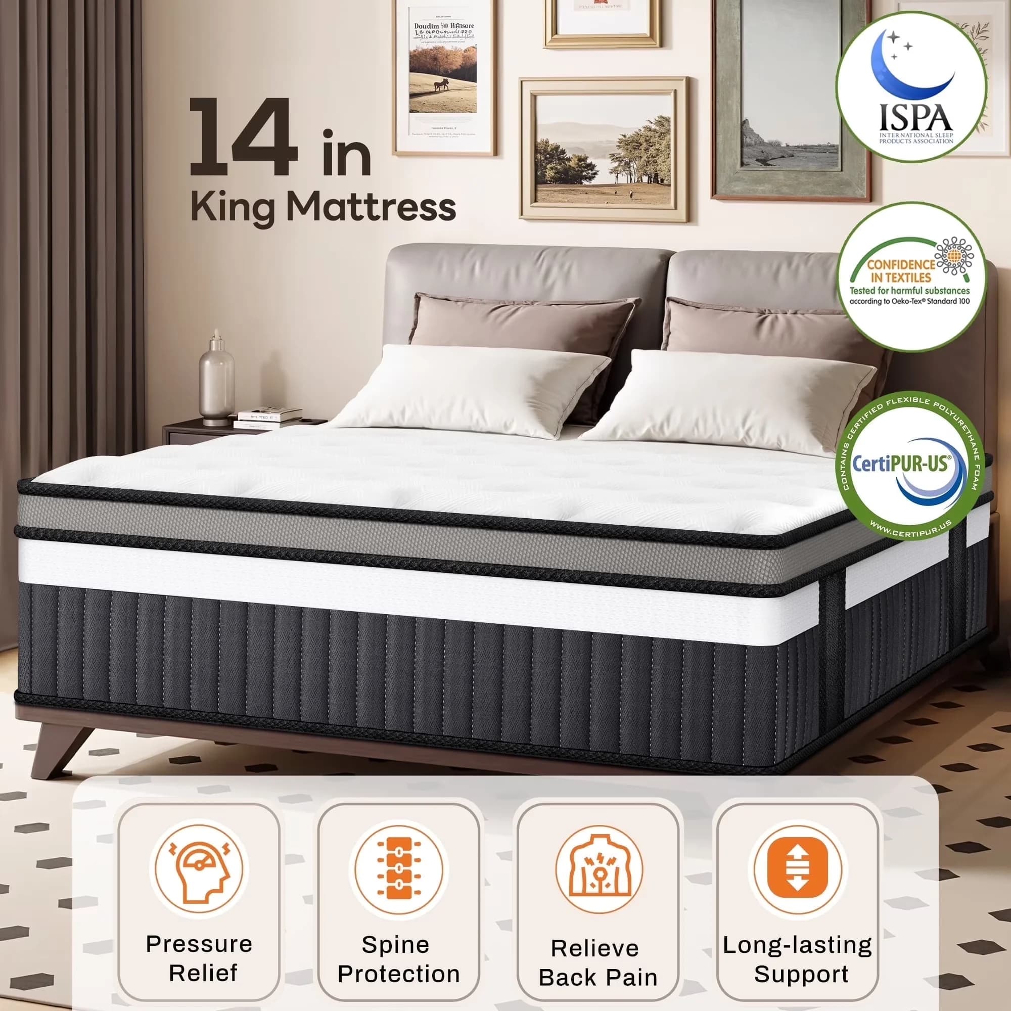 Reliable Mattresses Accessory with Mattress-In-A-Box, King Size Mattress, 14in Gel Memory Foam Mattress - White 3D Knitting Fabric Model D5E851