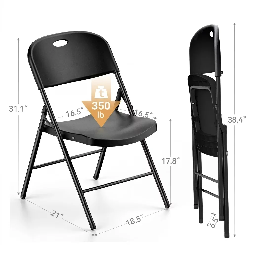 Classic Patio Chair with Storage, Black (Set of 4), Heavy Duty Steel Frame Folding Chairs - Black Model 70BEFA