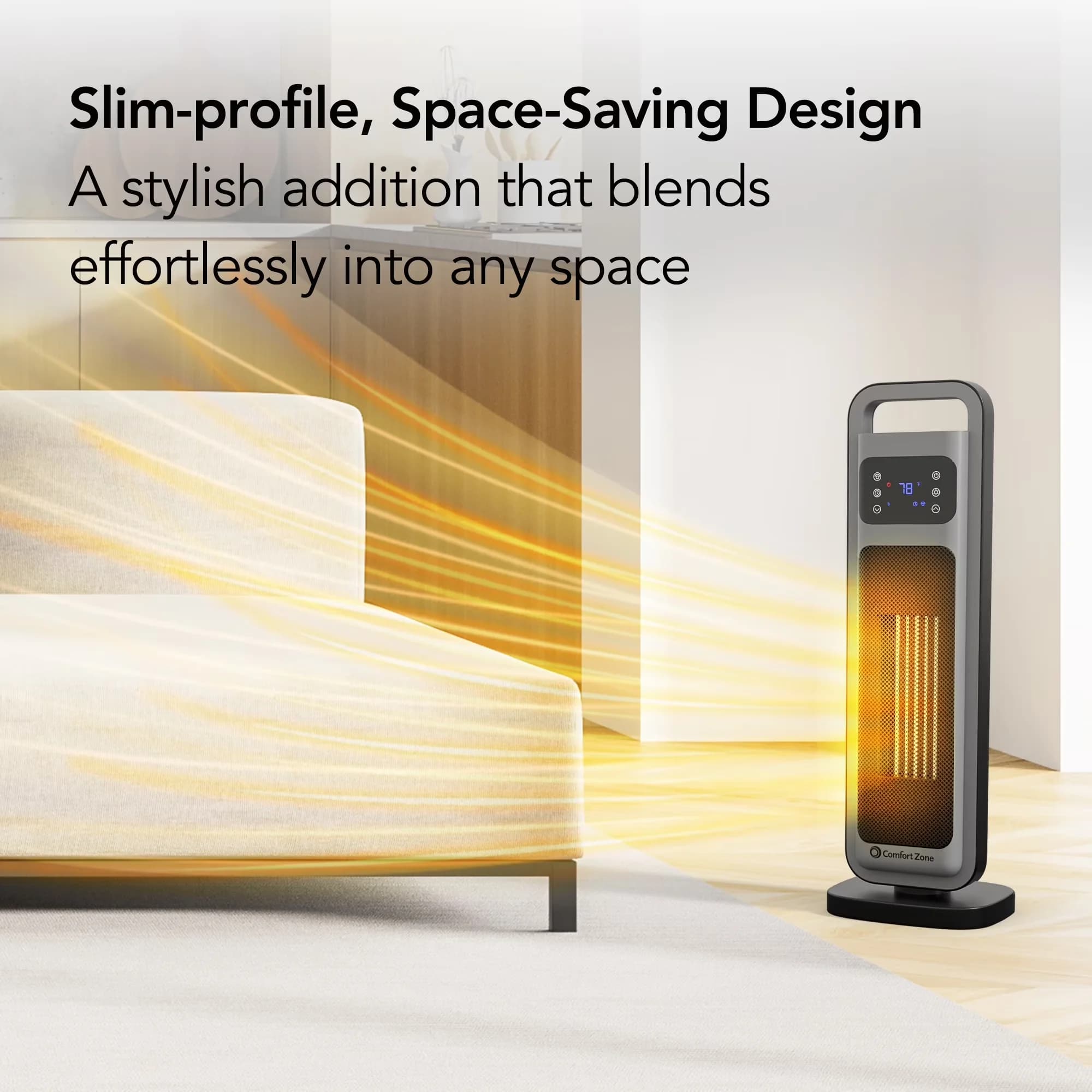 Efficient Portable And Electric Space Heater with Adjustable, Oscillating - Gray Model C50BFB