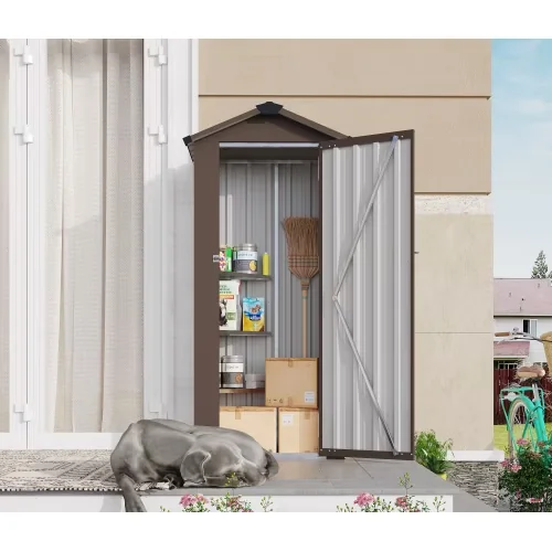 Essential Shed with Waterproof Design, Brown, Easy to Assemble and Move - Metal 2.7*1.8Ft Brown Model BAEE7E