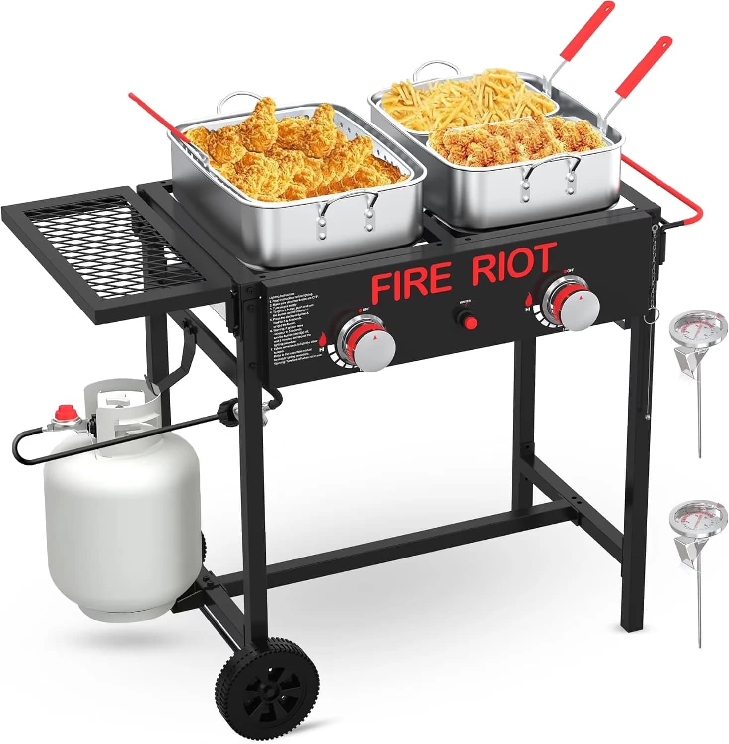 Essential Outdoor Fryer with 100000 BTU, Adjustable Regulator, Baskets - Aluminum Black Model 3C68AF