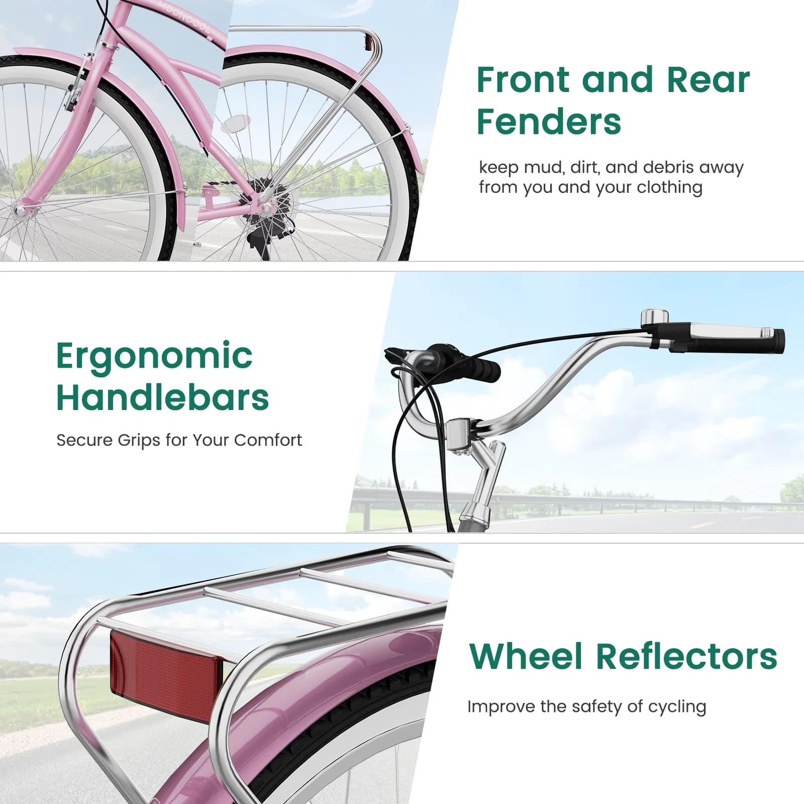 Professional Cruiser Bike with Adjustable Handlebar Height, Adjustable Seat, Adjustable Seat Height - Y-Pink Model AE6D43