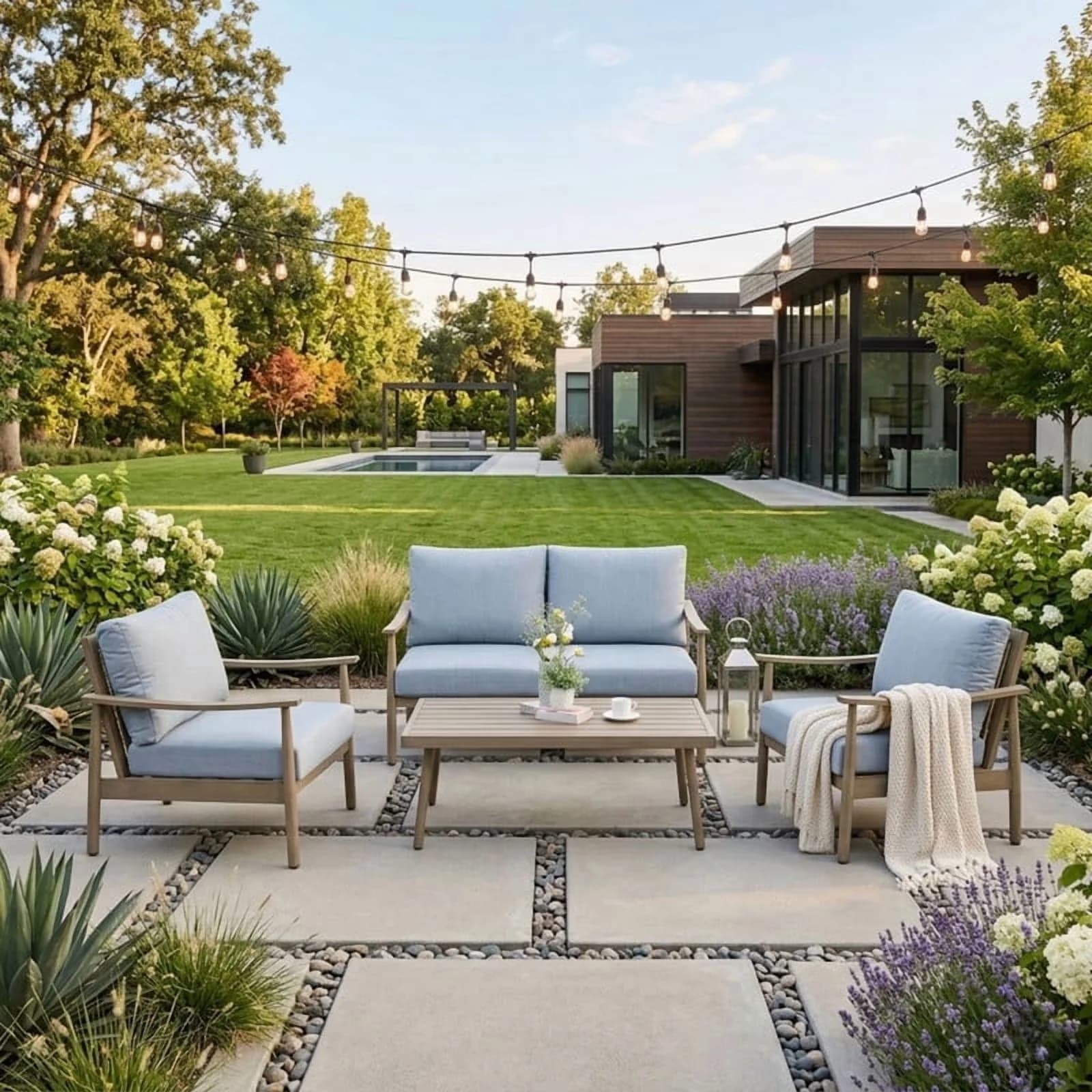 Patio Conversation Set Essential with Aluminum Sectional Chat Sets, Sofas & Coffee Table - Aluminum Brown Model A15A51