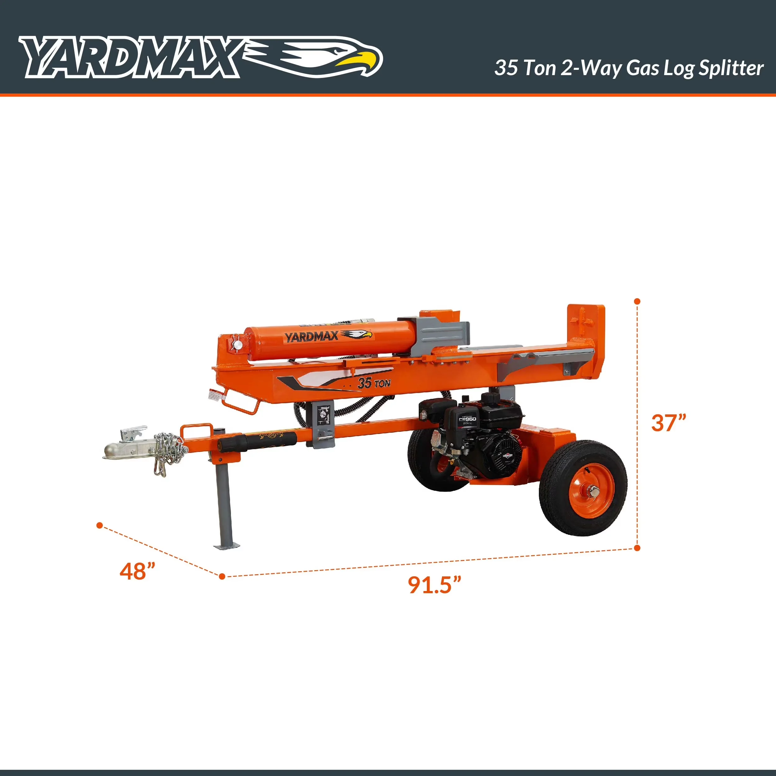 Professional Logsplitter with Wheeled - Orange CR950 - Rustic Charm Model 100998