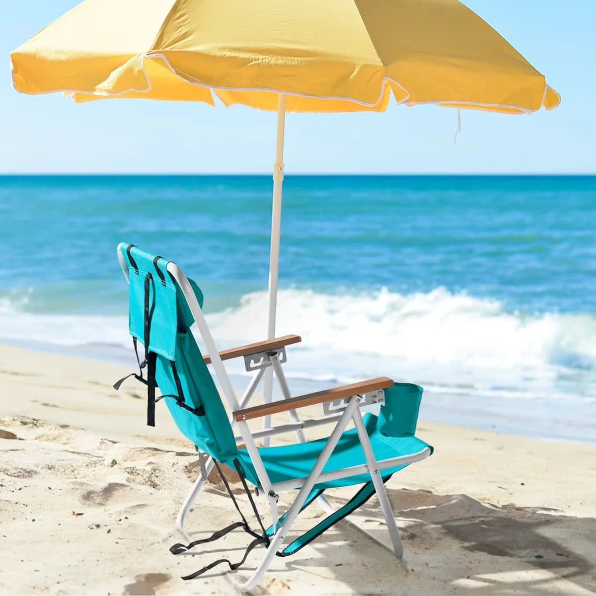 Professional Beach Chair with Folding, Backpack Straps, Camping 4 Reclining Positions - Green Model 8D83DC