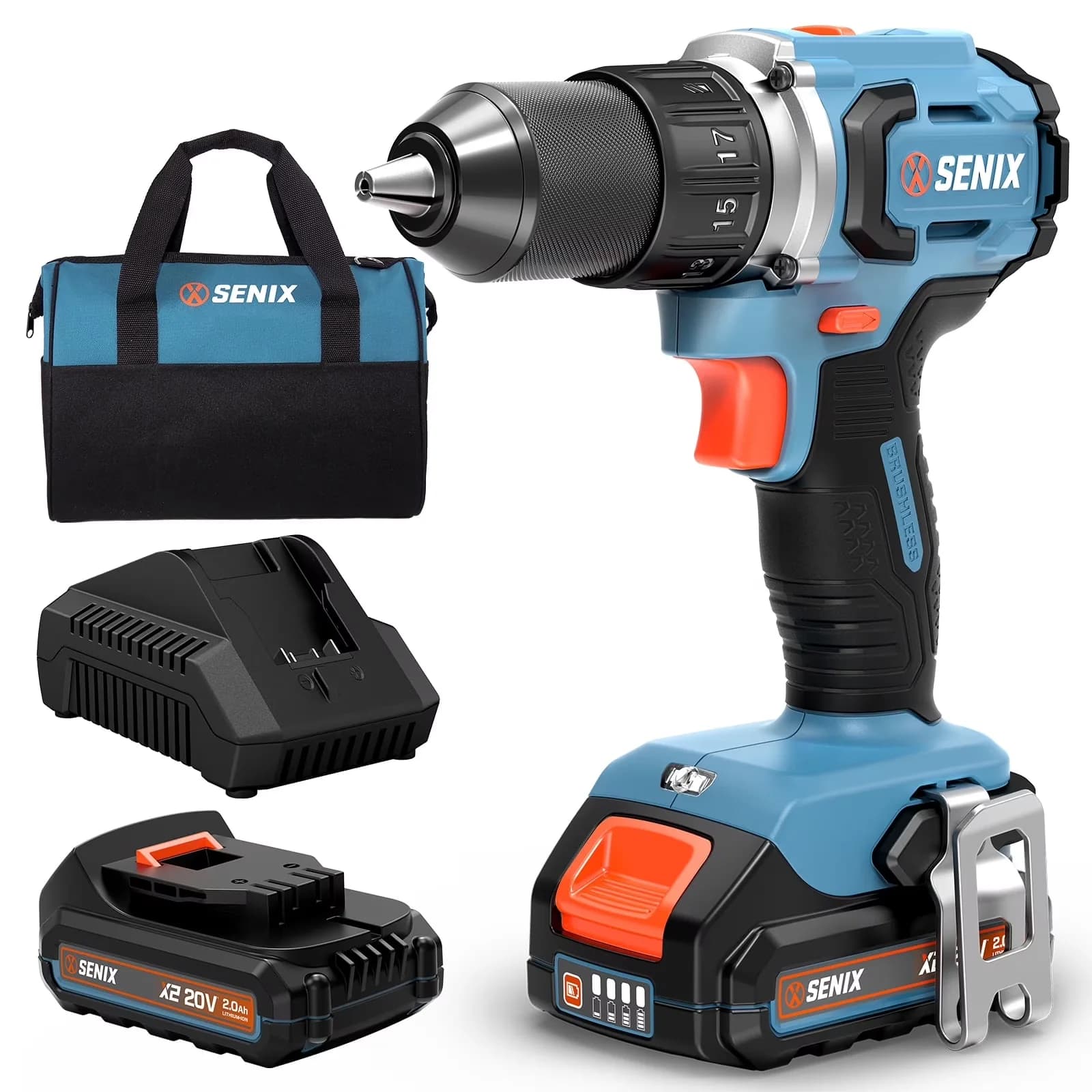Versatile Drills Driver with Battery, Brushless Motor, 20 Volt Max* Brushless 1/2-Inch Drill - Blue 1/2-Inch Model C855E1