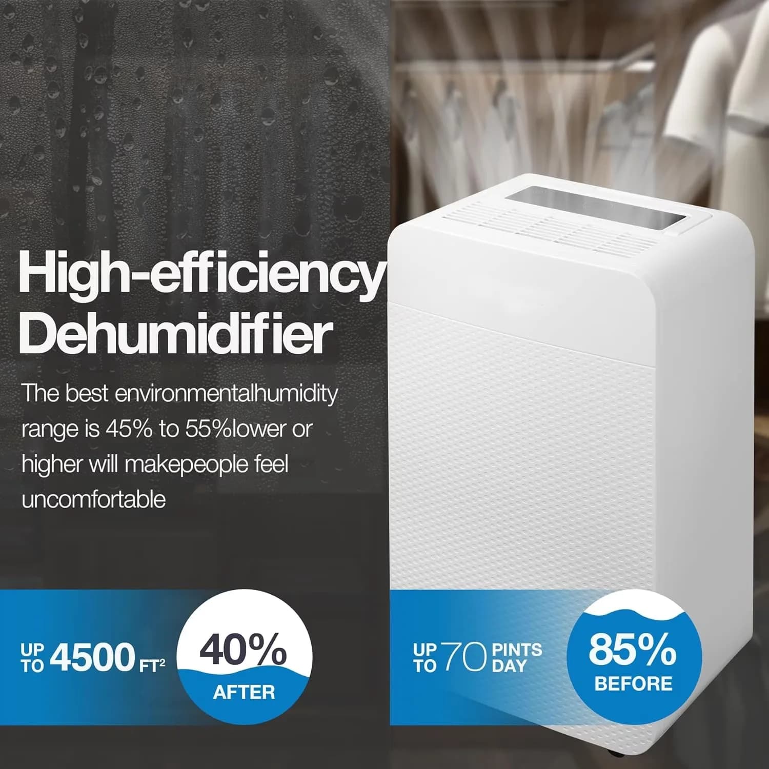Stylish Dehumidifier with Automatic Defrost Control, 80 Pints - White 24 Model D80C48