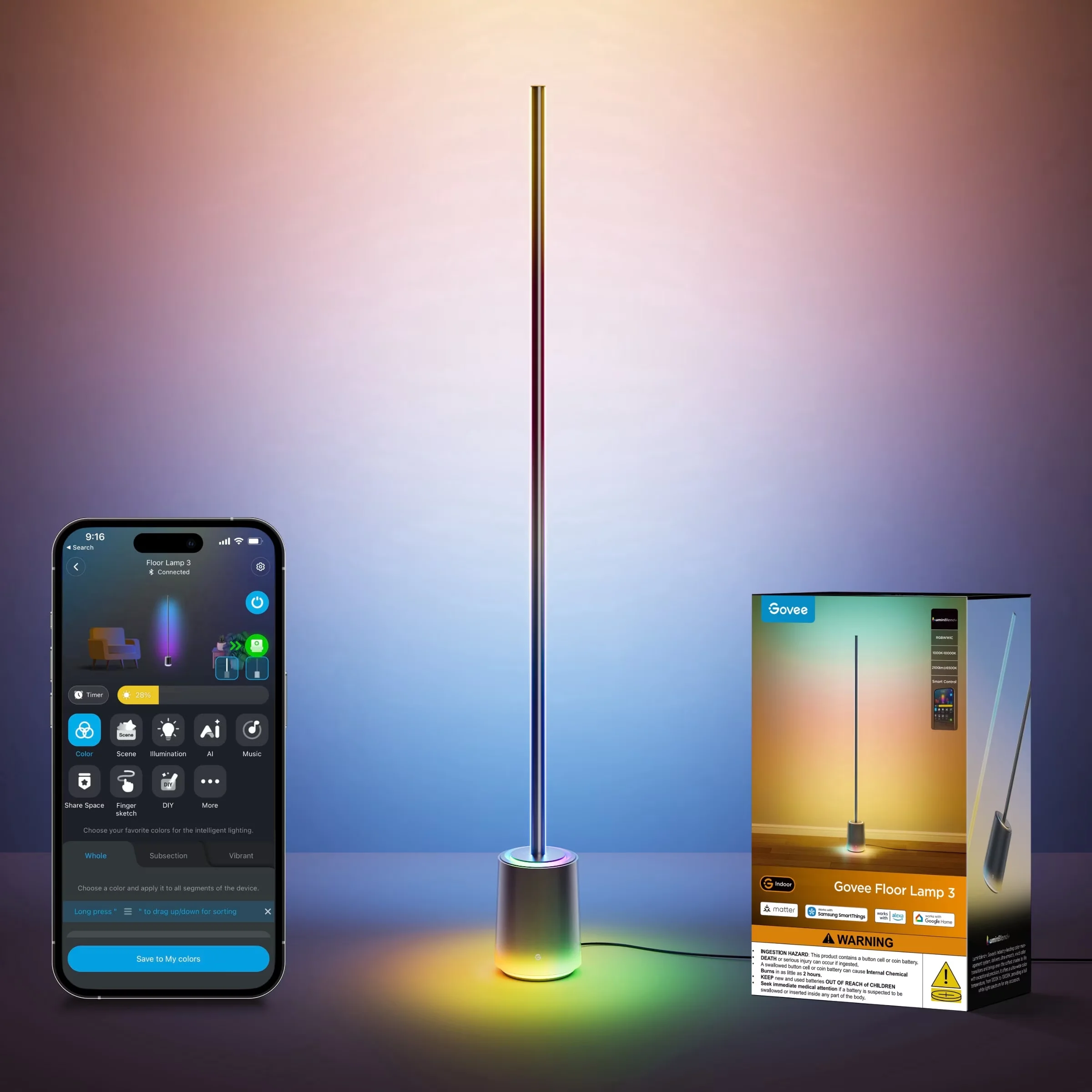 Floor Lamp Stylish with LED, Dimmable, Luminblend+ Technology - Multicolor Model 077A58
